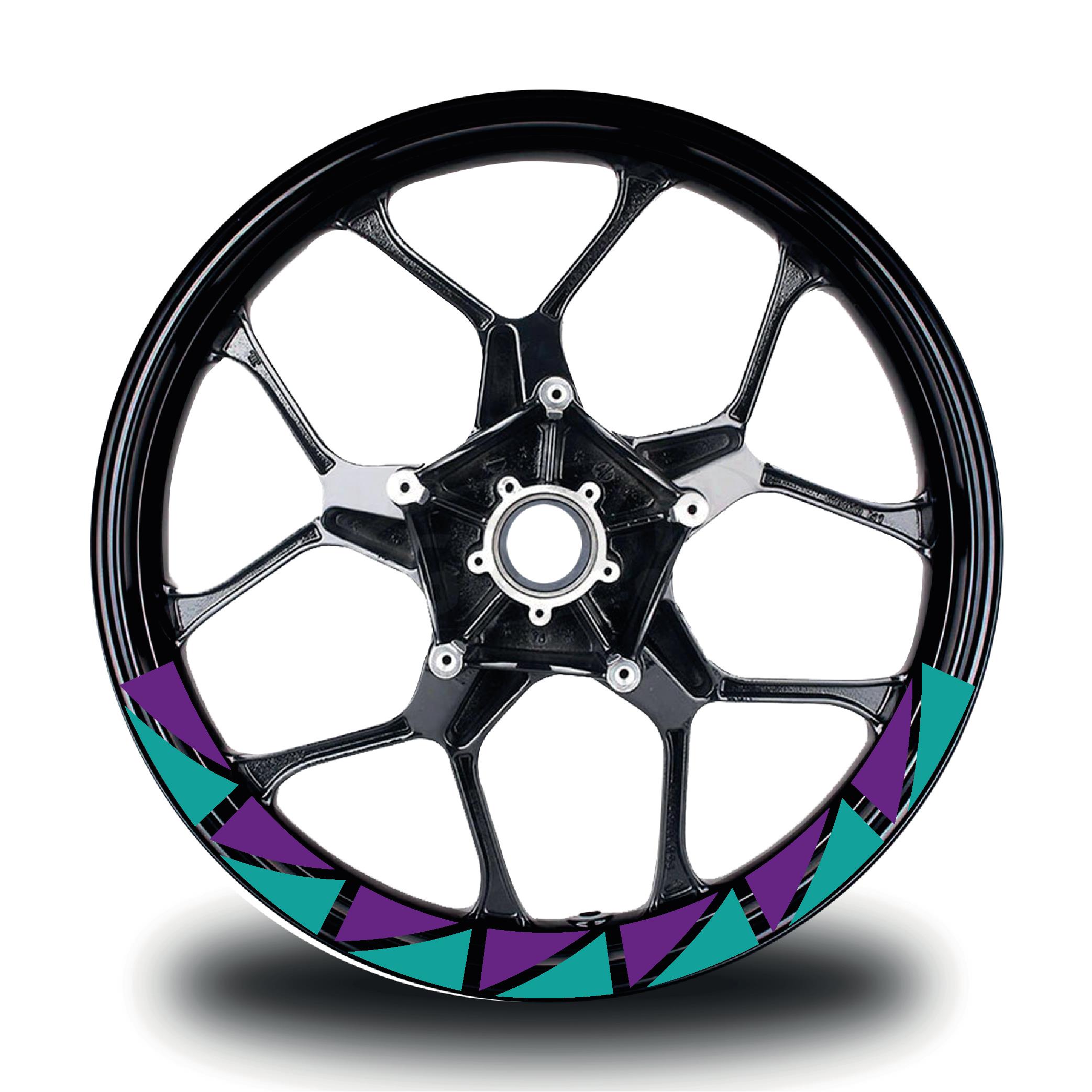 CFMOTO 450SR Jant Sticker Yarım Daire İç & Dış Üçgen Kaplama Etiket Modeli Turkuaz - Mor