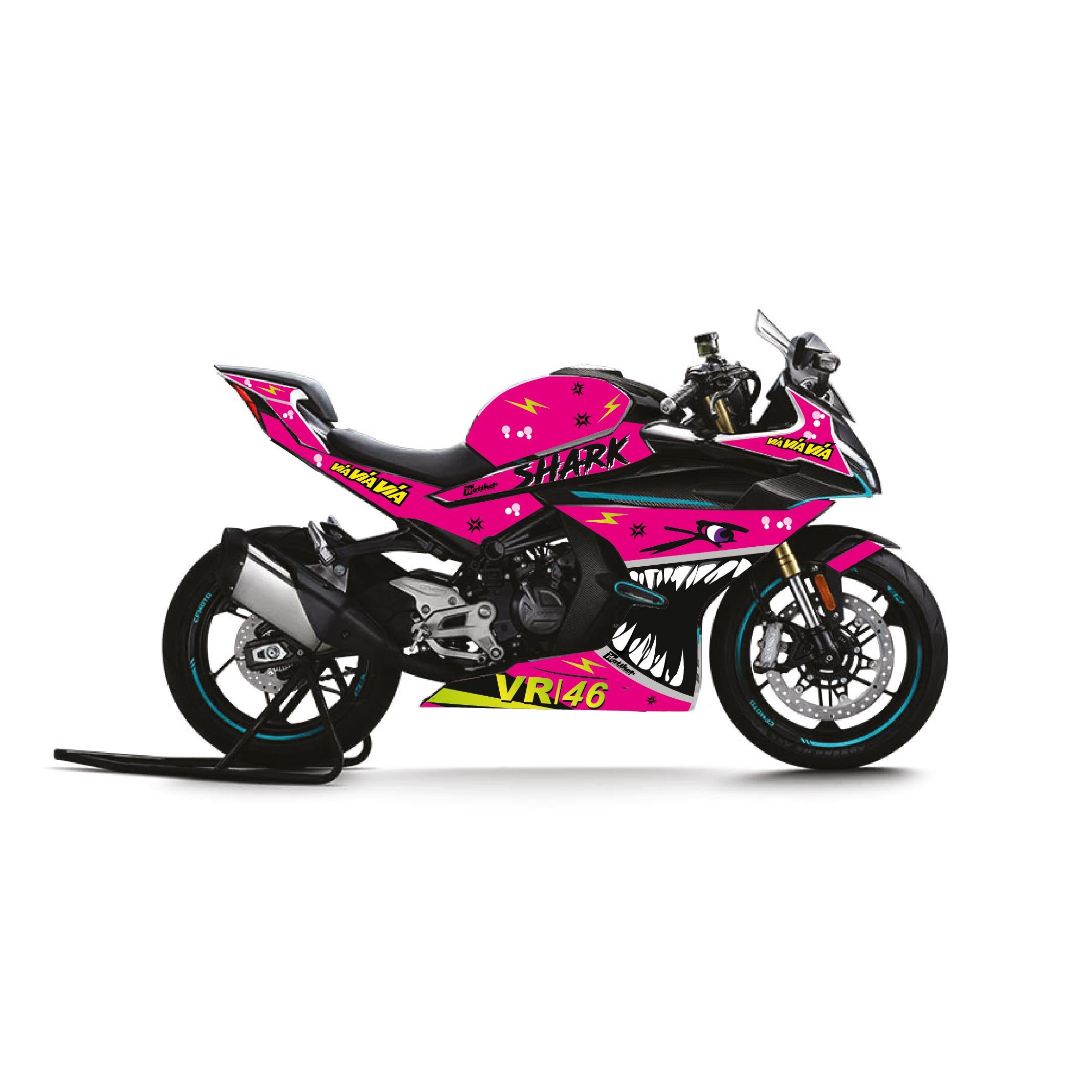 450SRCFMOTO 450SR Köpek Balığı Parçalı Kaplama Sticker Etiket Modeli Pembe