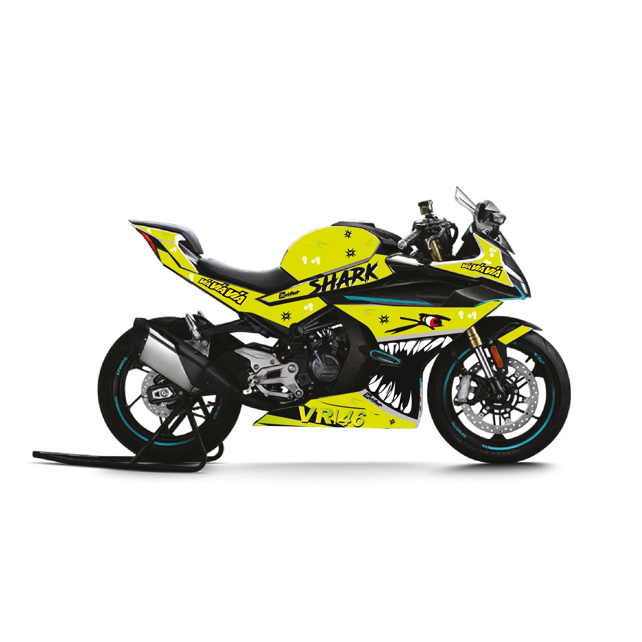 450SRCFMOTO 450SR Köpek Balığı Parçalı Kaplama Sticker Etiket Modeli Neon Sarı