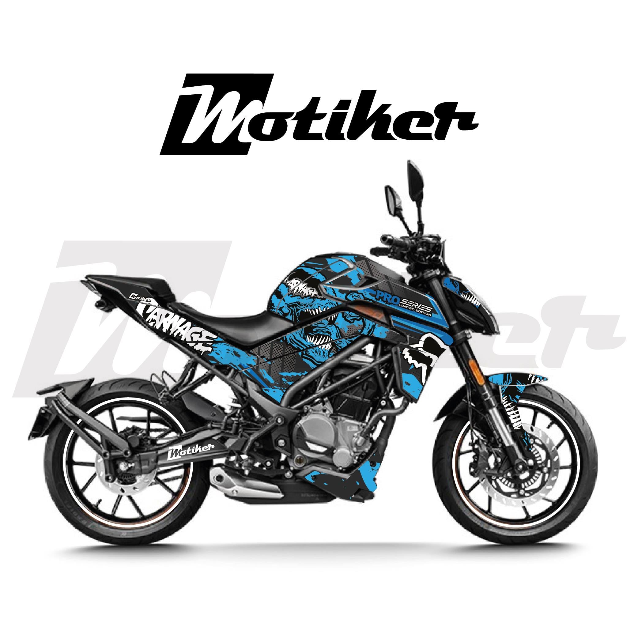 250 NKCFMOTO NK250 2024-2025 Yeni Kasa Parçalı Kaplama Sticker Etiket Modeli Mavi - Koyu Mavi Renk Carnage Venom Tasarım