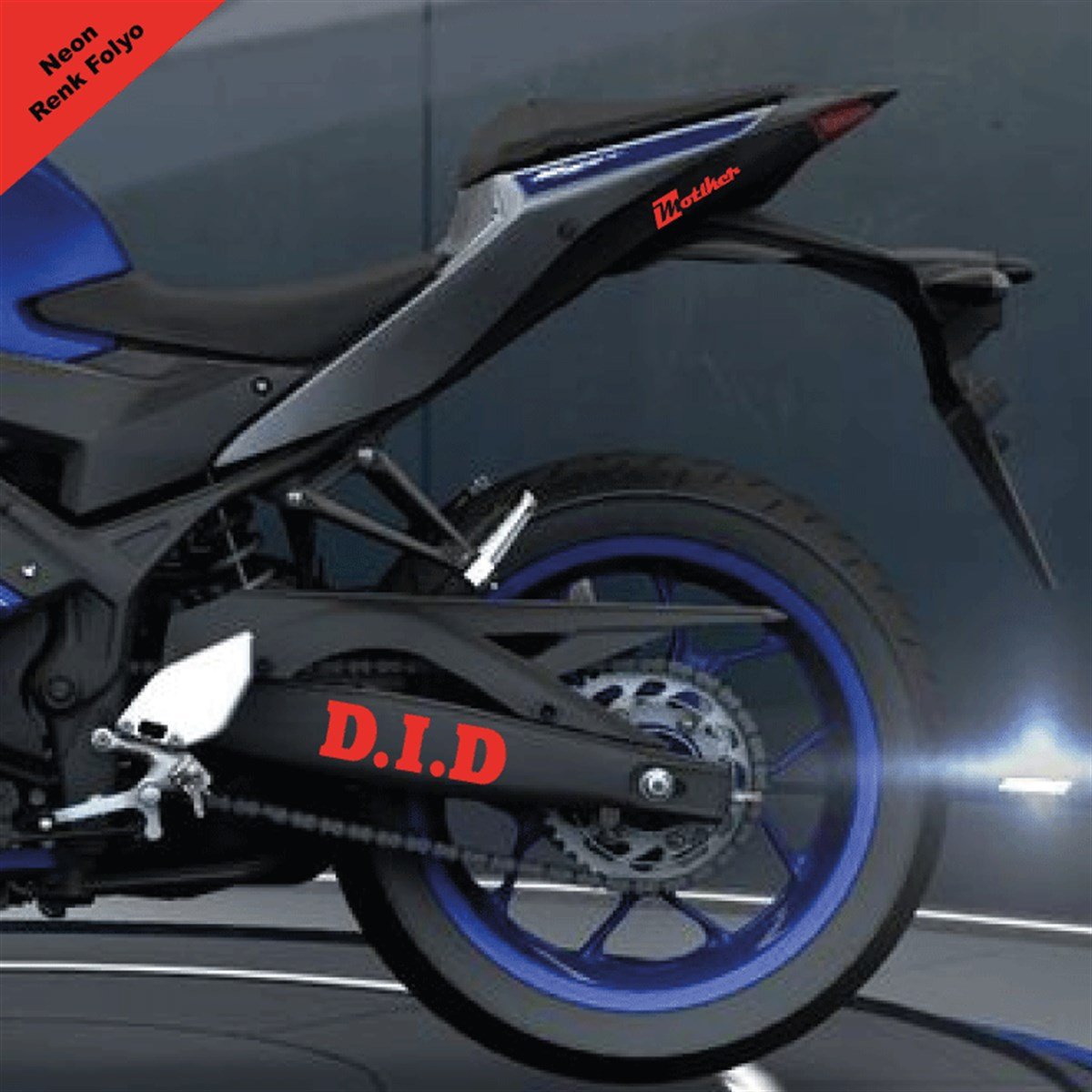 D.I.D Yazılı Neon Kırmızı Arka Maşa Sticker Etiket Modeli