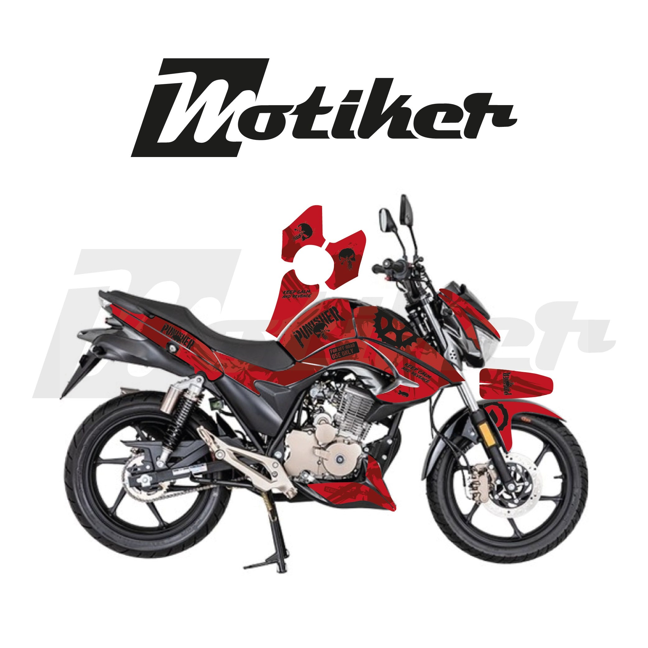 Mondial Drift L Punisher Kırmızı Tasarımı Parçalı Kaplama Sticker Etiket Modeli