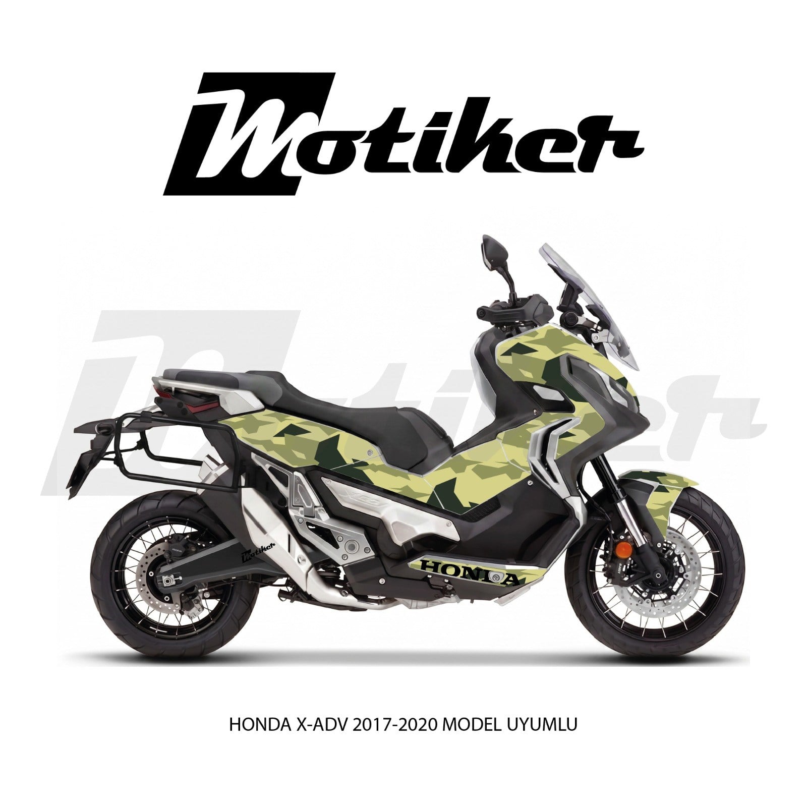 Honda X-ADV 750 2017-2020 Model Uyumlu Yeşil Kamuflaj Desen Tasarımı Sticker Etiket Modeli