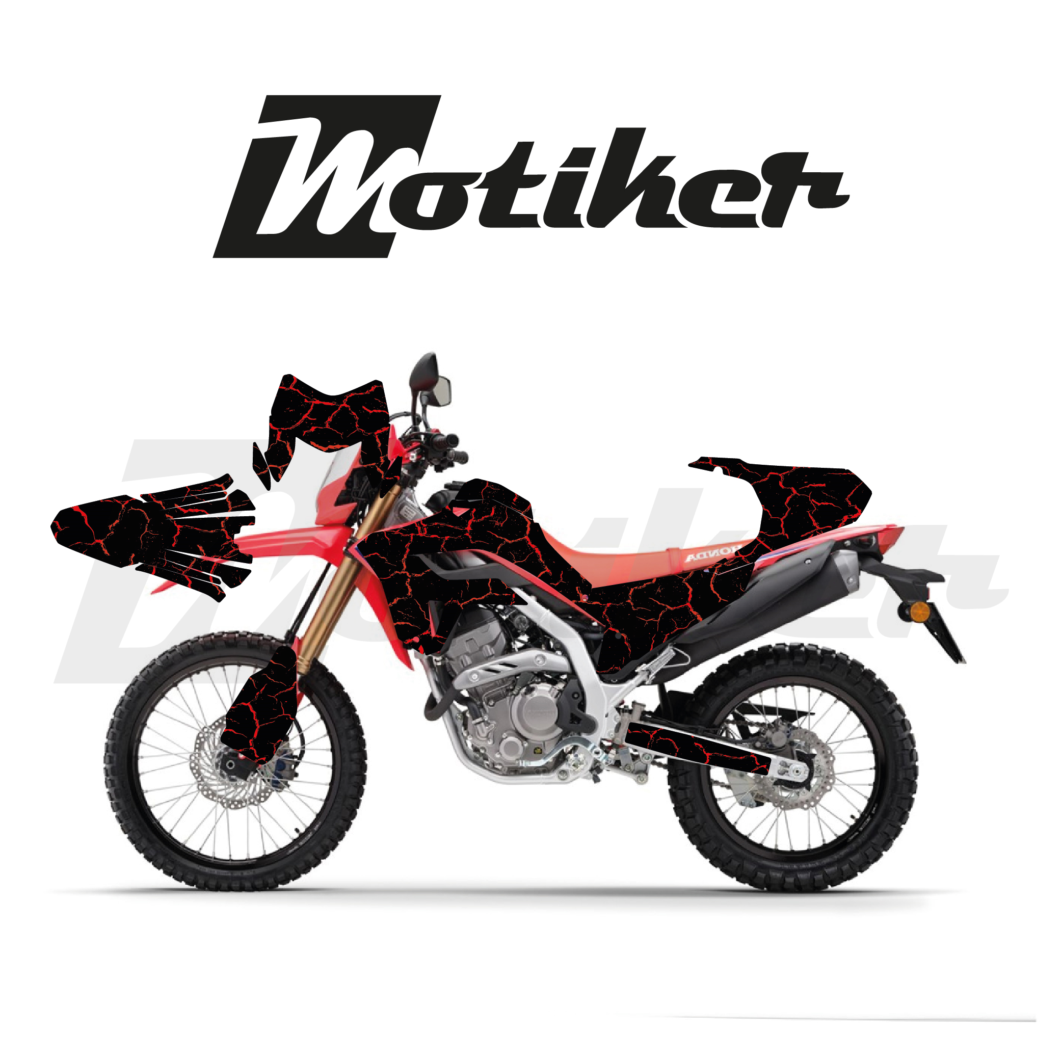 Honda CRF 250L 2021-2026 Model Şimşek Tasarım Siyah Zemin Üstü Kırmızı Sticker Etiket Modeli 