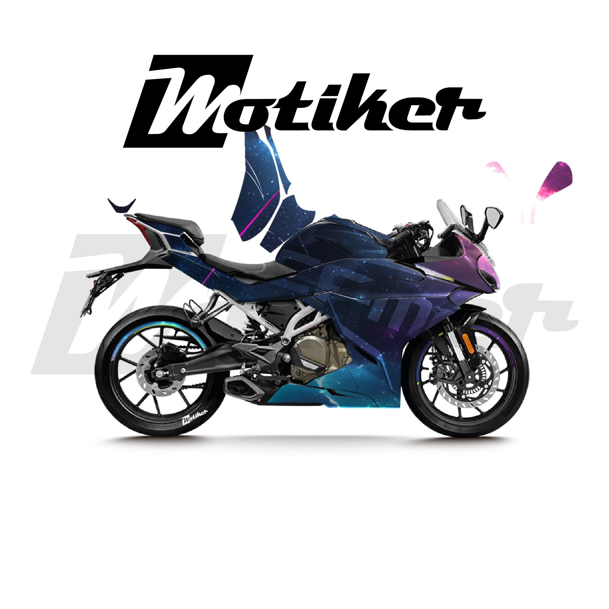 CFMOTO 250SR Parçalı Kaplama Sticker Etiket Modeli Renkli Galaksi Desen 19 (MTK9380)