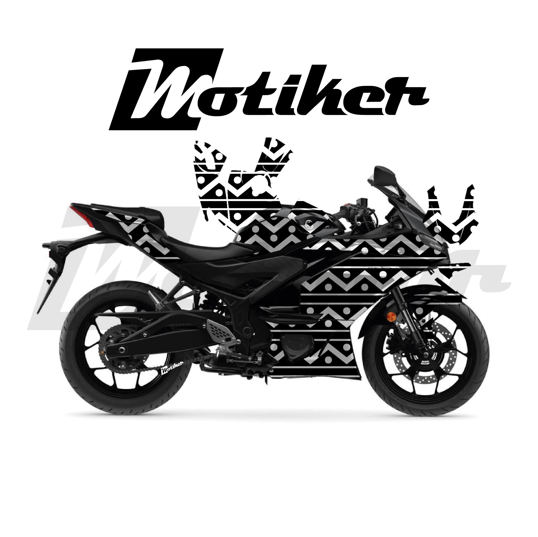 Yamaha YZF R25 Parçalı Kaplama Sticker Etiket Modeli Zikzak Çizgiler Desen 20 (MTK9381)