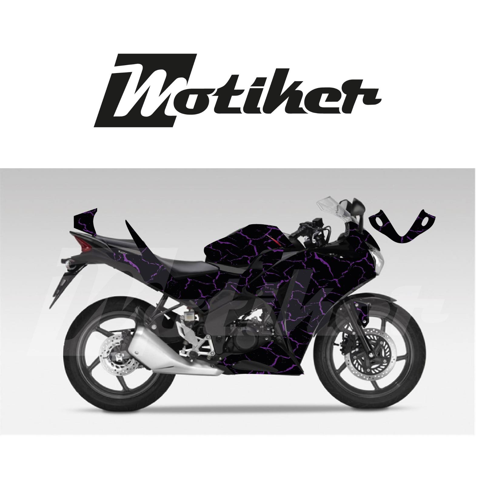 Honda CBR 125R Siyah Zemin Üstüne Mor Şimşek Desen Tasarım Sticker Etiket Modeli