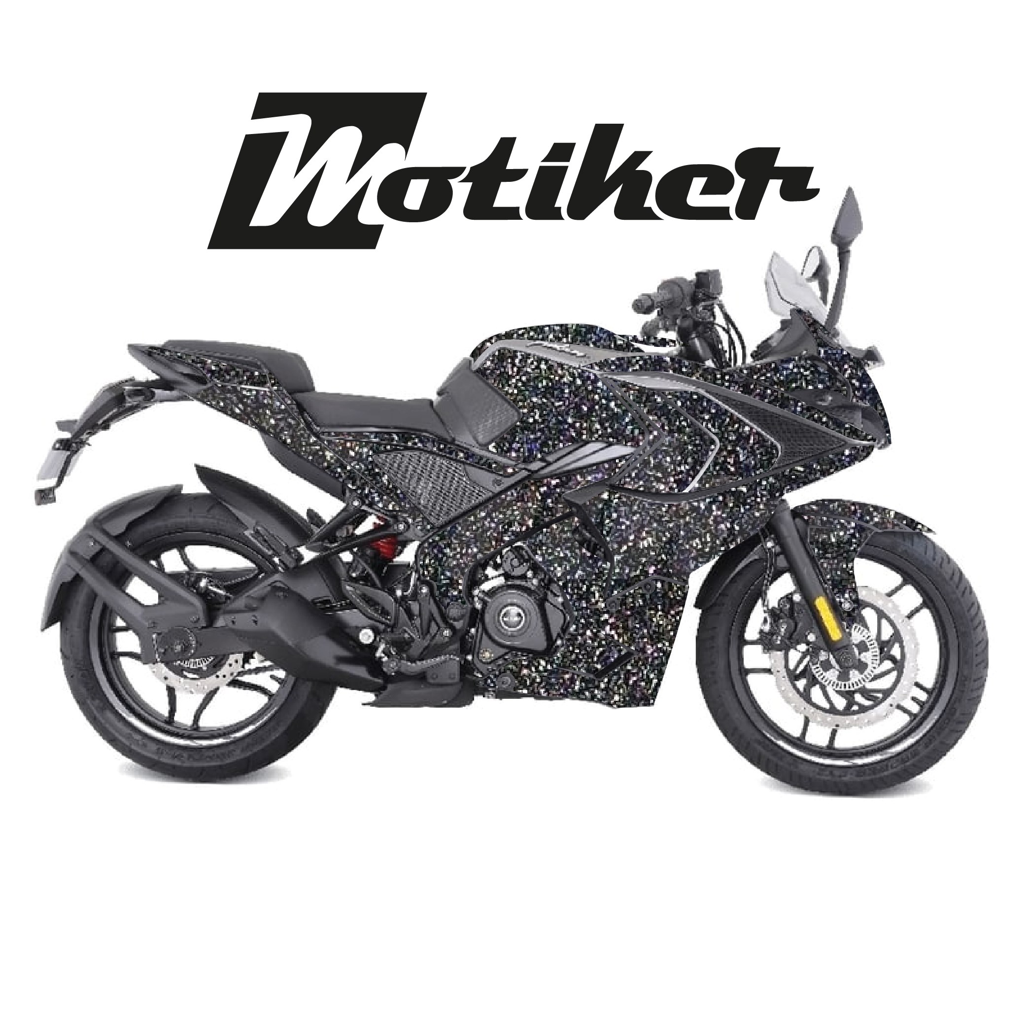 Bajaj Pulsar RS200 Siyah Simli Parçalı Kaplama Tasarımı Sticker Etiket Modeli