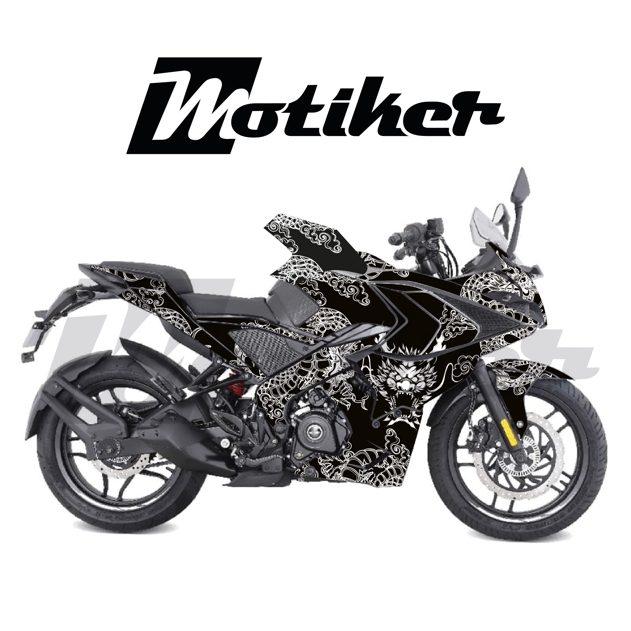 Bajaj Pulsar RS200 Oni Japan Siyah Beyaz Tasarımı Sticker Etiket Modeli