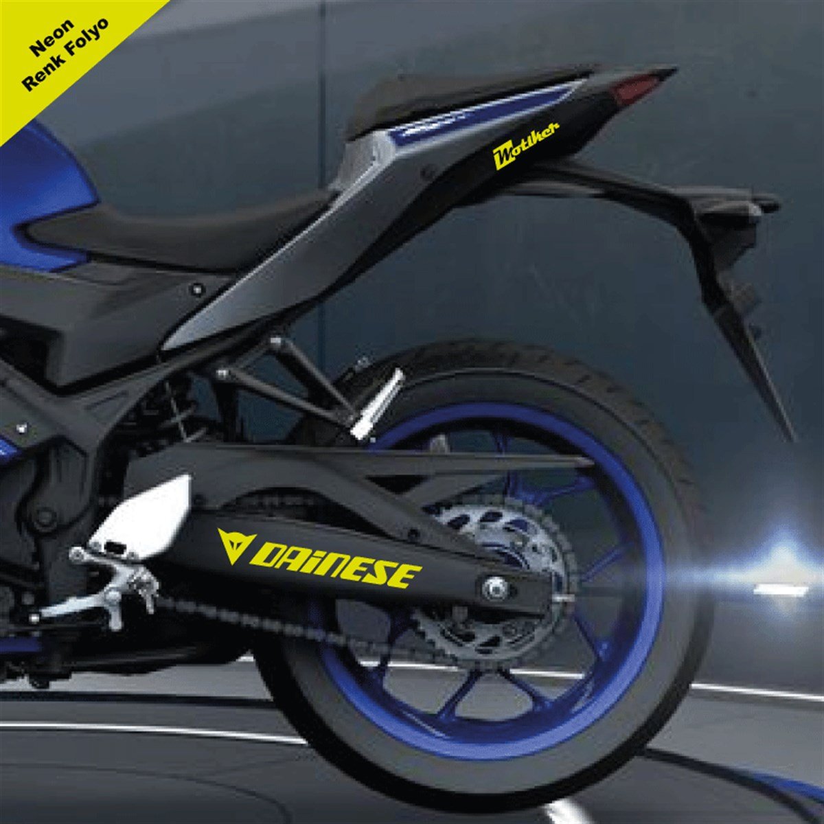 Daniese Yazılı Neon Sarı Arka Maşa Sticker Etiket Modeli