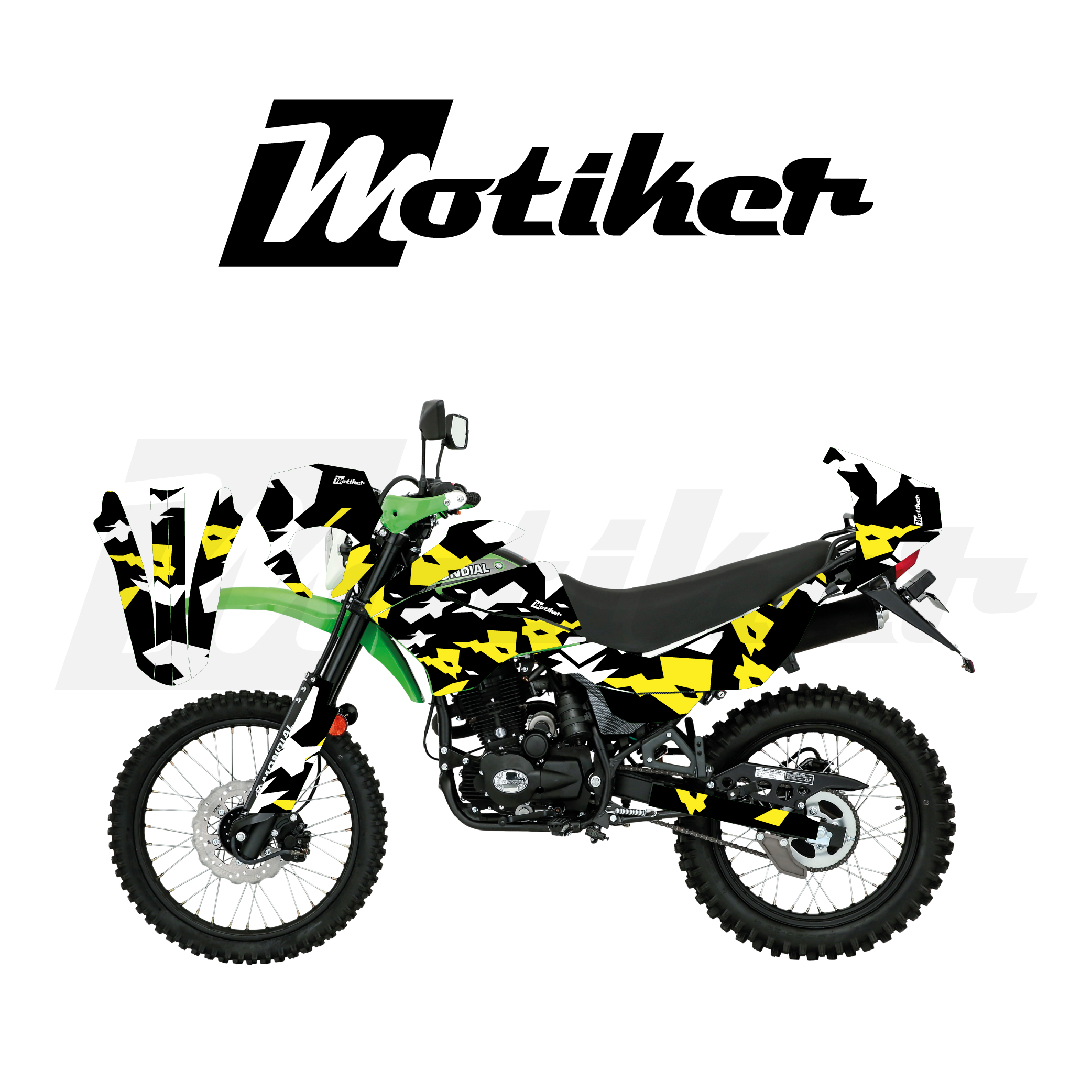 Mondial 2016-2022 Model X-Treme Max 200İ Kamuflaj Tasarımı Siyah Zemin Üstü Sarı Beyaz  Sticker Etiket Modeli