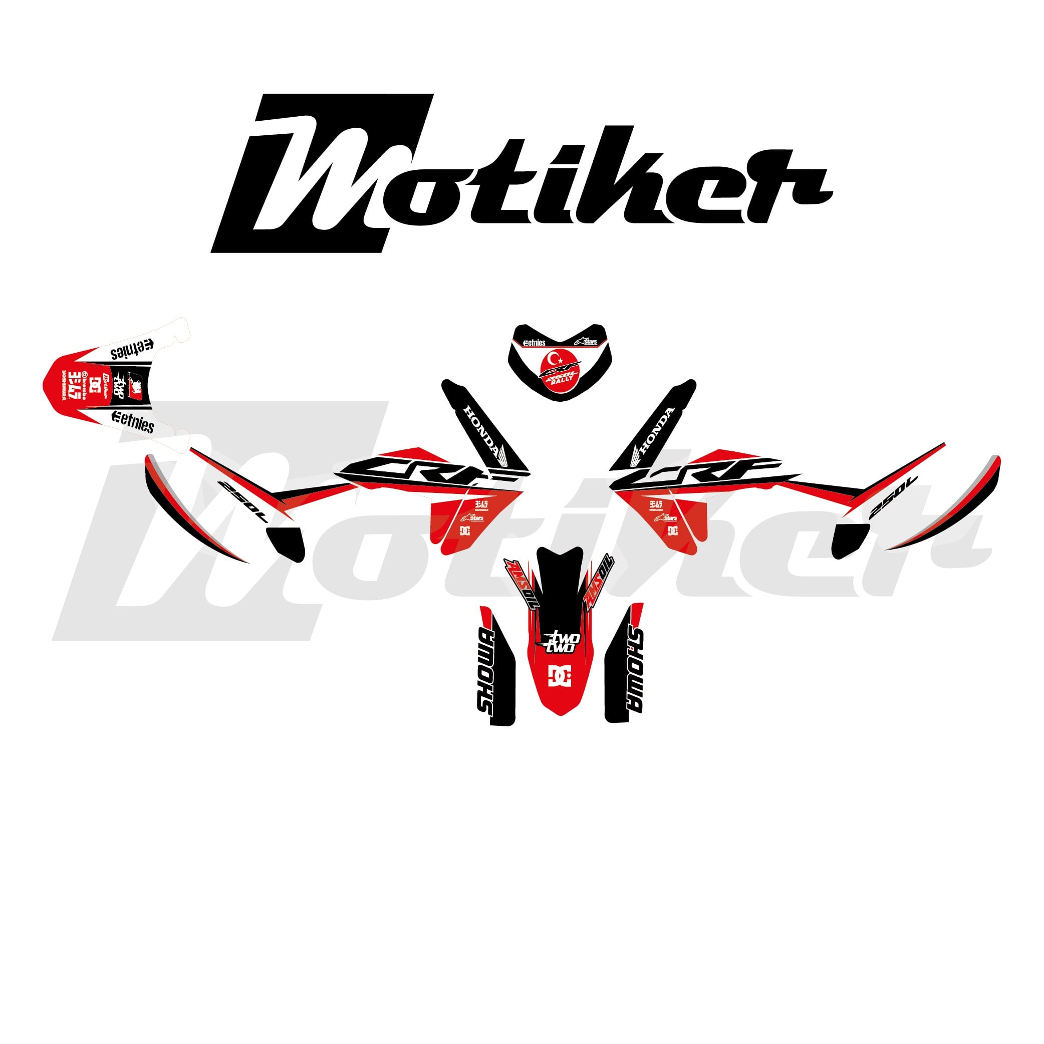 Honda CRF250 L Showa 2 Siyah Kırmızı Beyaz Tasarım Motosiklet Sticker Etiket Kaplama Modeli