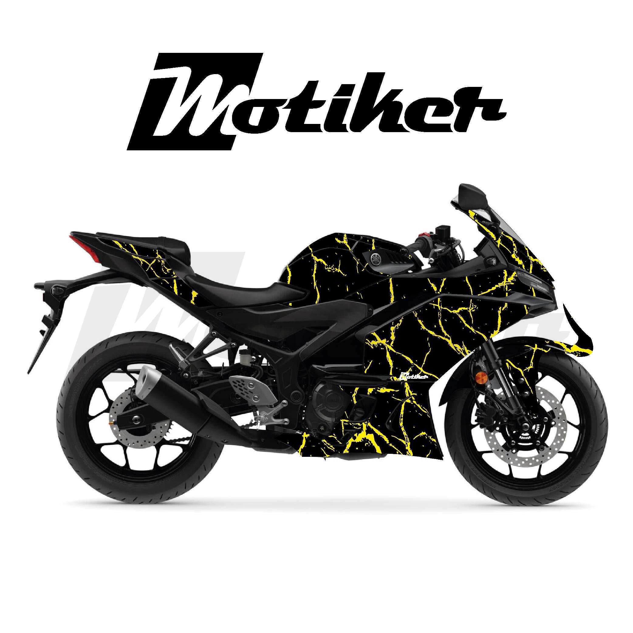 Yamaha YZF-R25 2025 Model Motosiklet Kaplama Sticker Etiket Parçalı Model Sarı Şimşek 