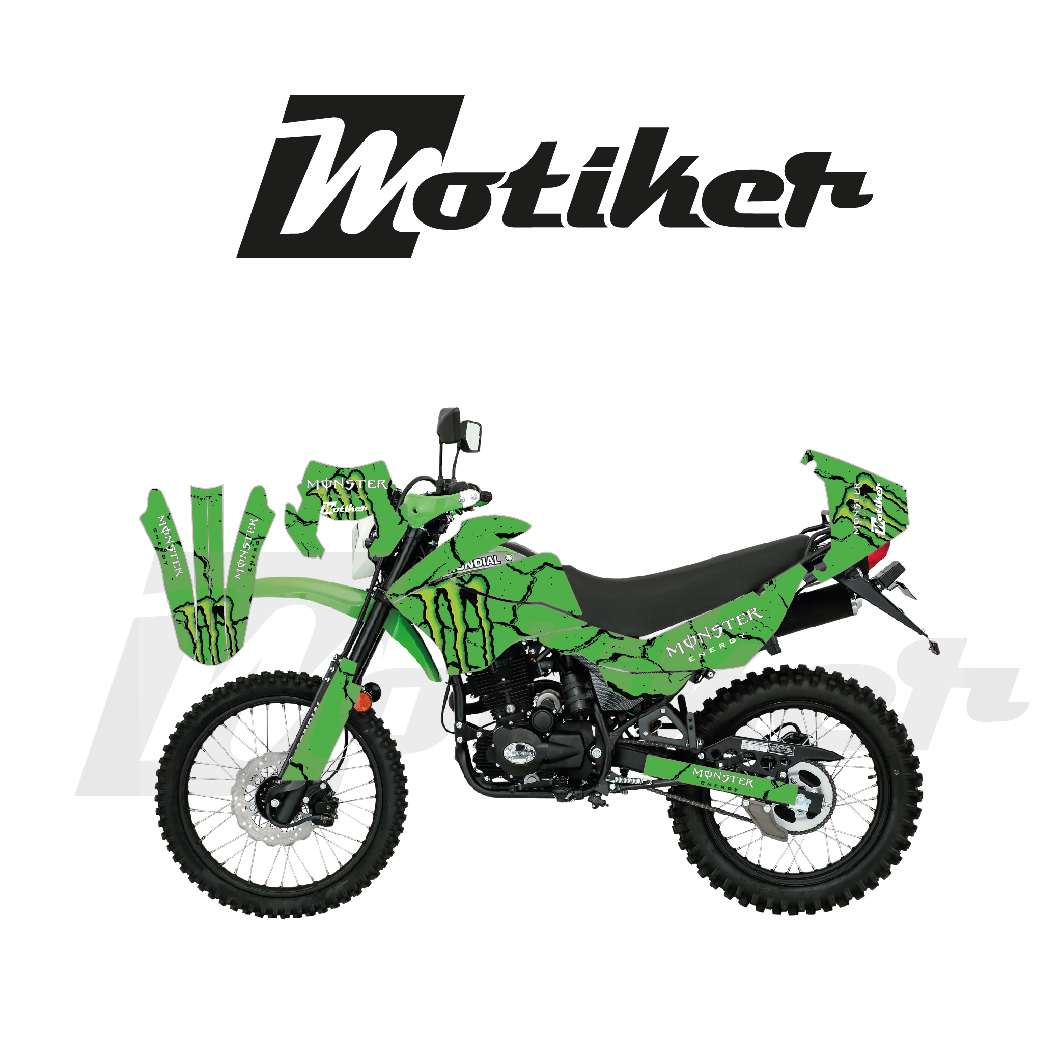Mondial 2022-2026 Model X-Treme Max 200İ Monster Yeşil Zemin Üstü Siyah Tasarımı Sticker Etiket Modeli