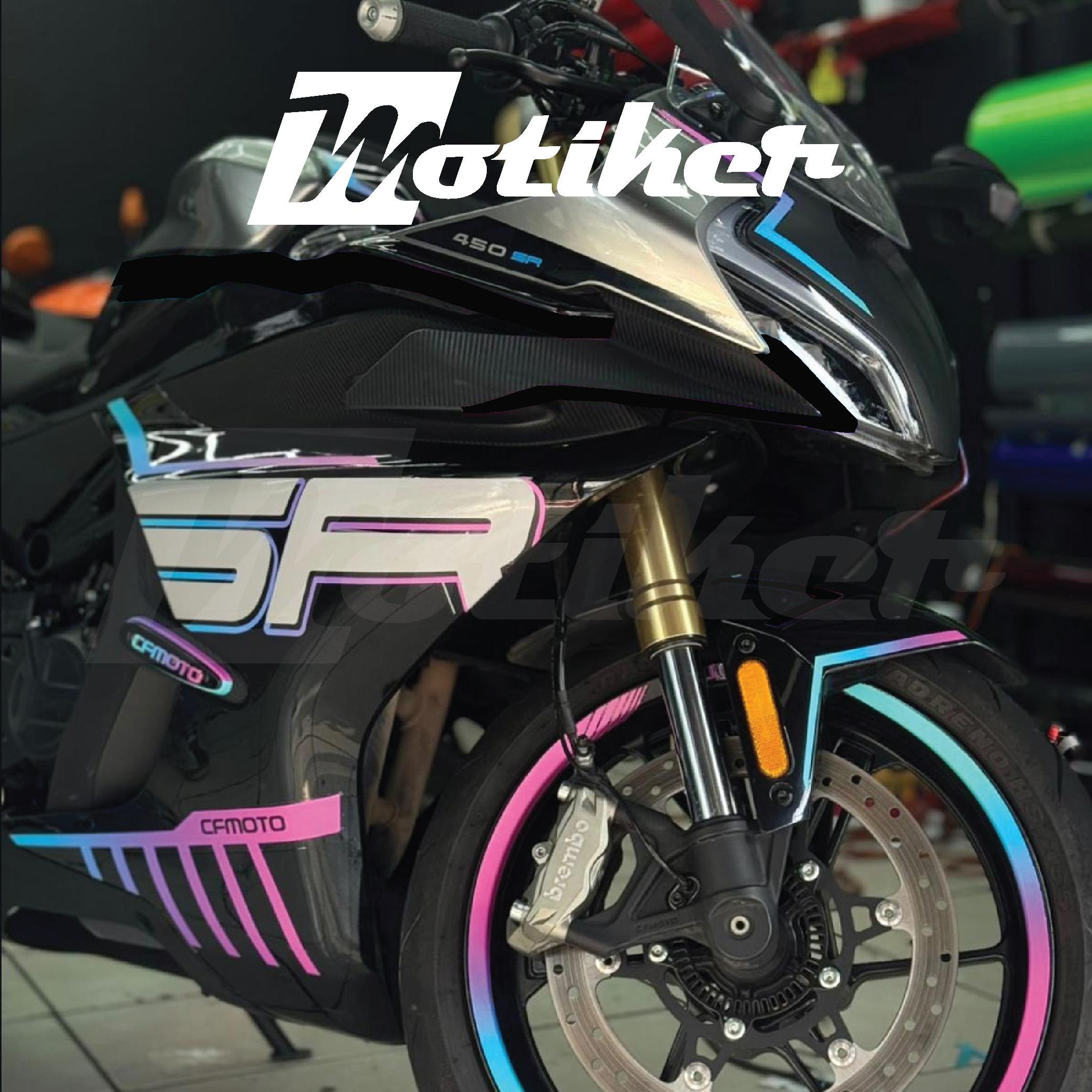CF Moto 450SR Pembe Mavi Takım Sticker Etiket Modeli