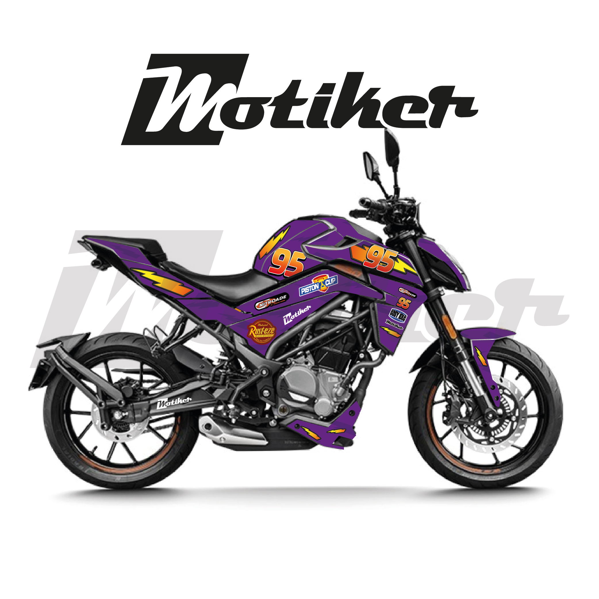CF MOTO NK250 2023 - 2026 Model Şimşek McQueen Mor Tasarımı Sticker Etiket Modeli