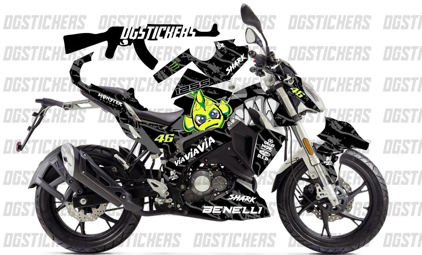 Benelli 125S Shark Gri Siyah Tasarım Sticker Etiket Modeli