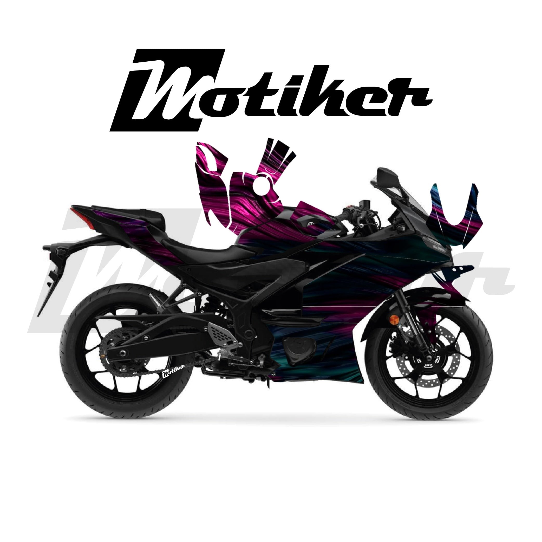 Yamaha YZF R25 Parçalı Kaplama Sticker Etiket Modeli Sıvı Metal Desen 14 (MTK9375)