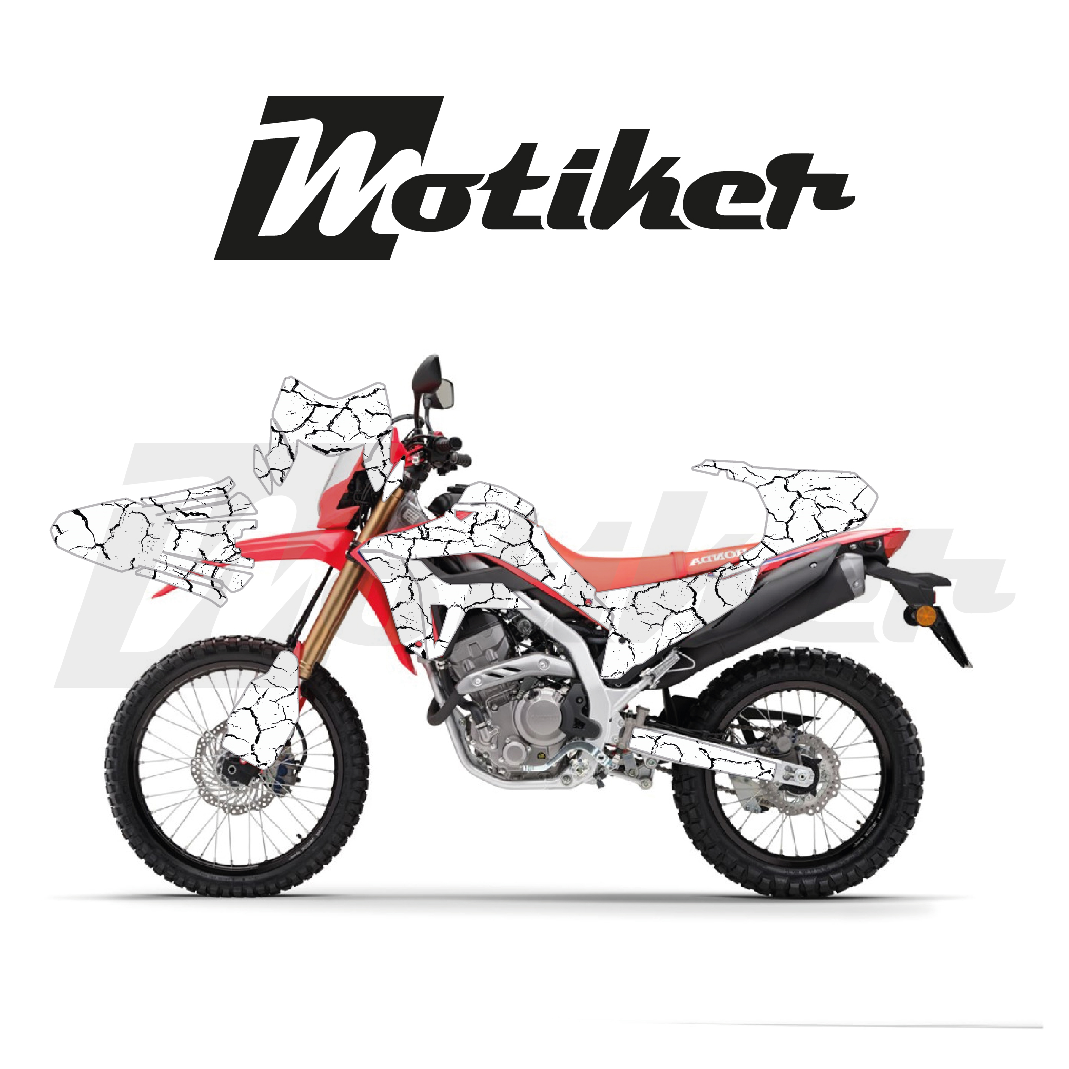 Honda CRF 250L 2021-2026 Model Şimşek Tasarım Beyaz Zemin Üstü Siyah Sticker Etiket Modeli 