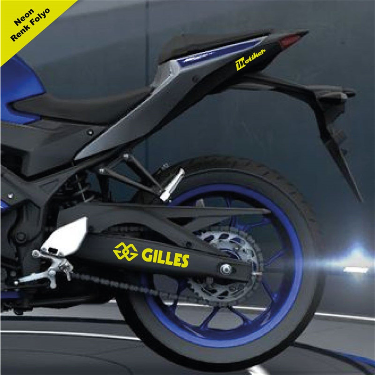 Gılles Yazılı Neon Sarı Arka Maşa Sticker Etiket Modeli