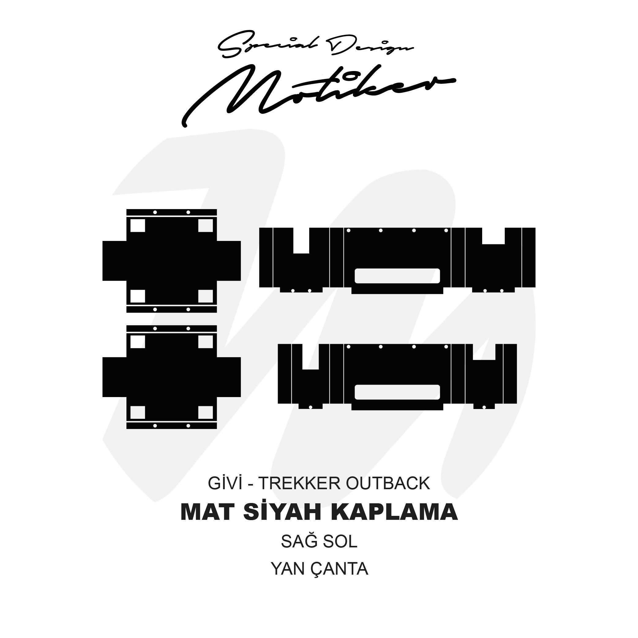 GİVİGIVI Trekker Outback Arka Sağ Sol Yan Çanta Mat Siyah Kaplama Sticker Etiket Modeli