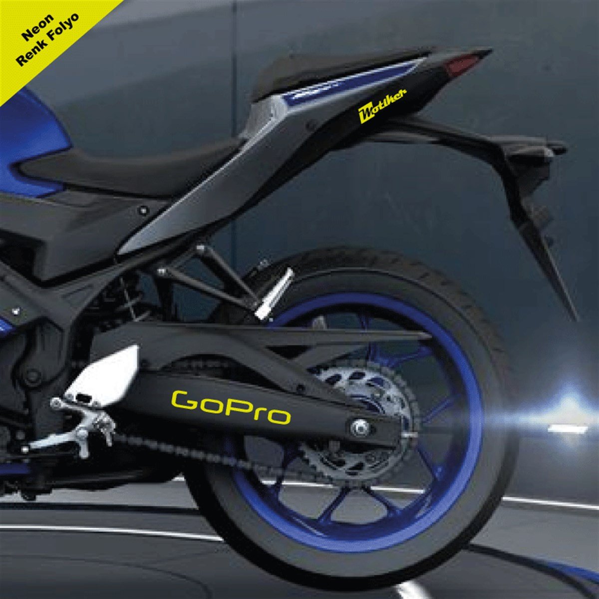 GoPro Yazılı Neon Sarı Arka Maşa Sticker Etiket Modeli