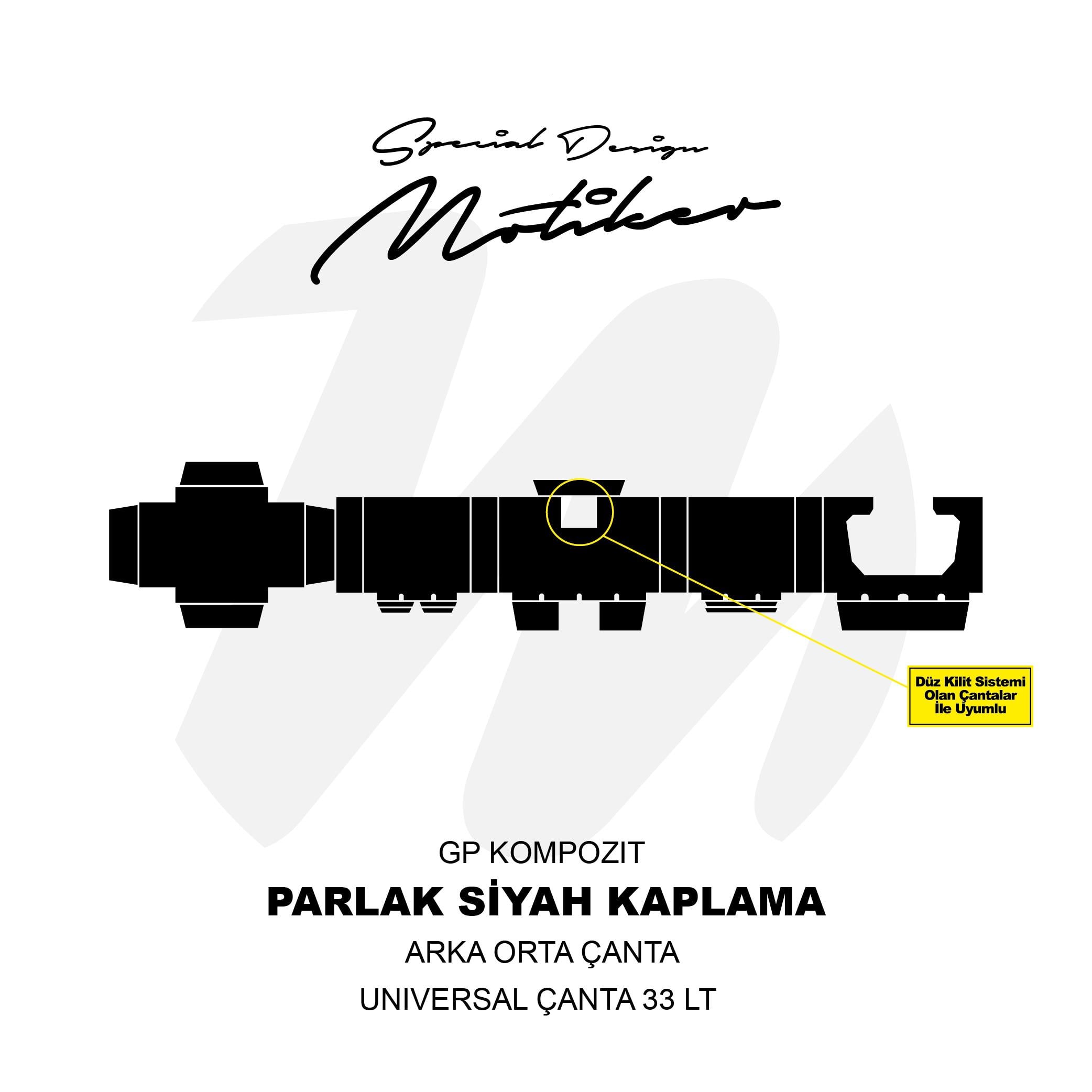 ÇANTAGP KOMPOZIT 33LT PLASTİK ORTA ÇANTA UNIVERSAL KAPLAMA PARLAK SİYAH 