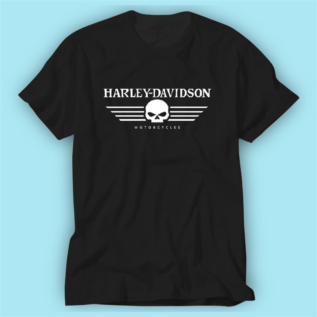 Harley Davidson Skull Siyah Baskı Logo Tshirt Modeli