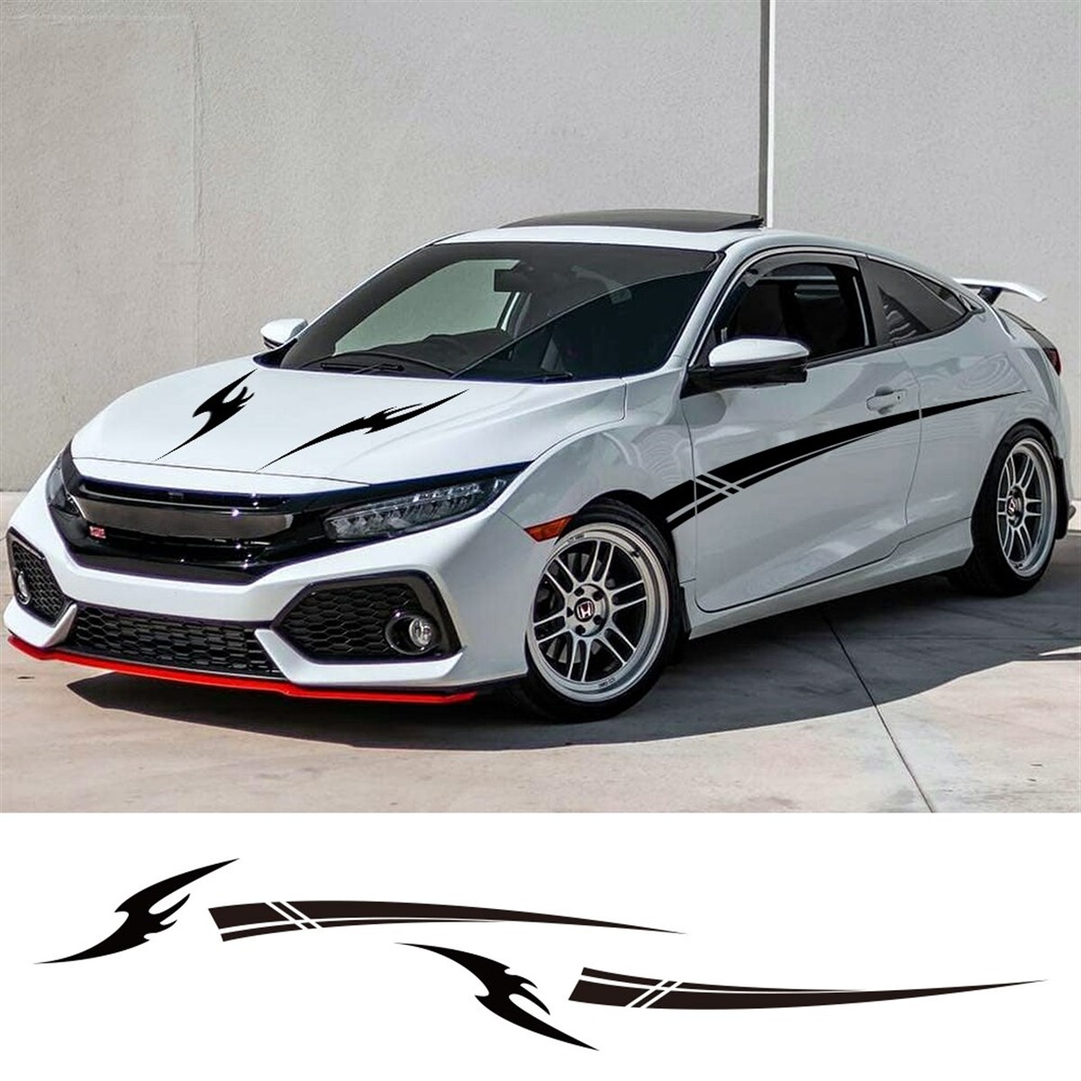 Honda Civic Ön Kaput Ve Yan Kapı Rüzgar Detaylı Sticker Etiket 