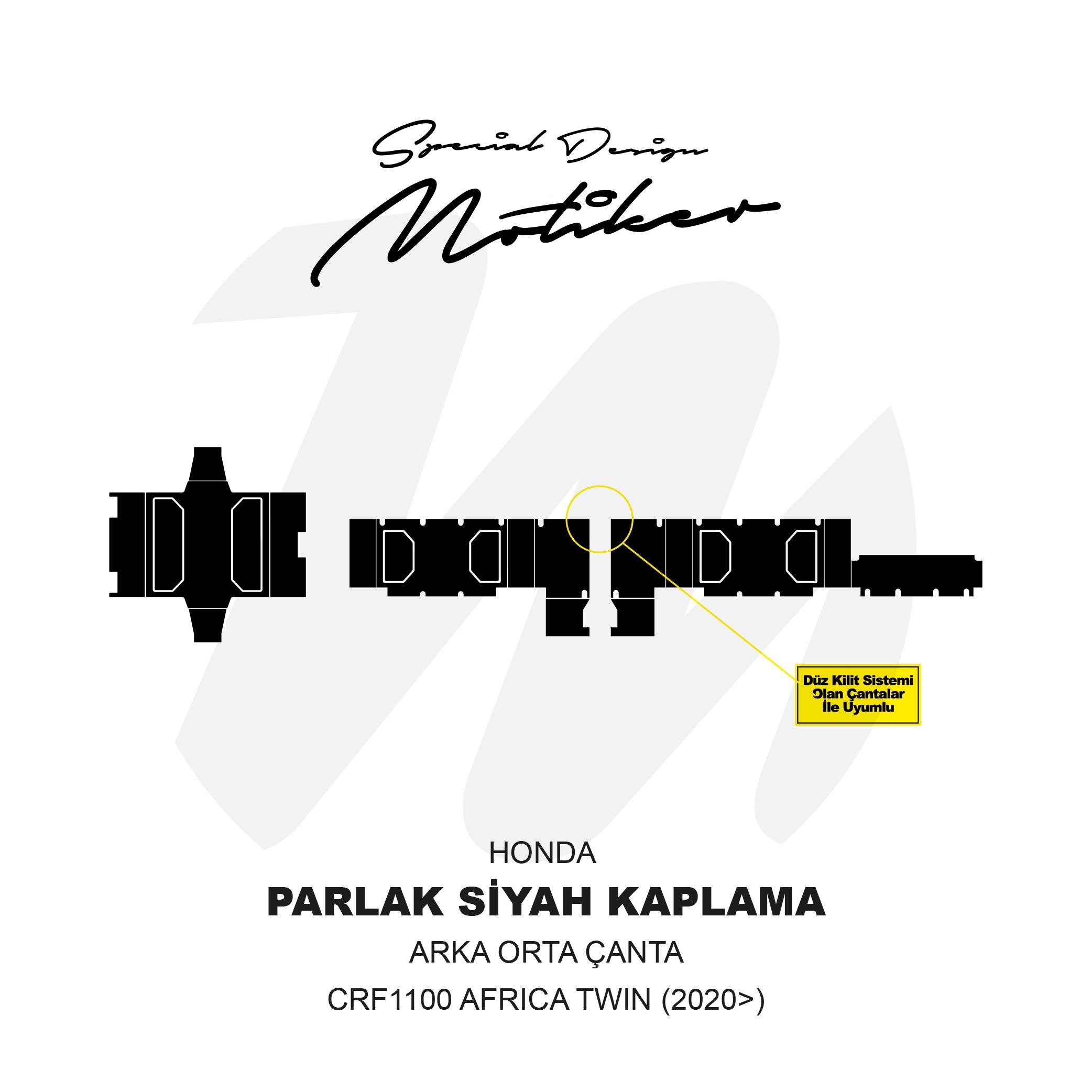 ADVENTURERHonda CRF1100 2020  42 LT Arka Orta Çanta Parlak Siyah Kaplama Sticker Etiket Modeli