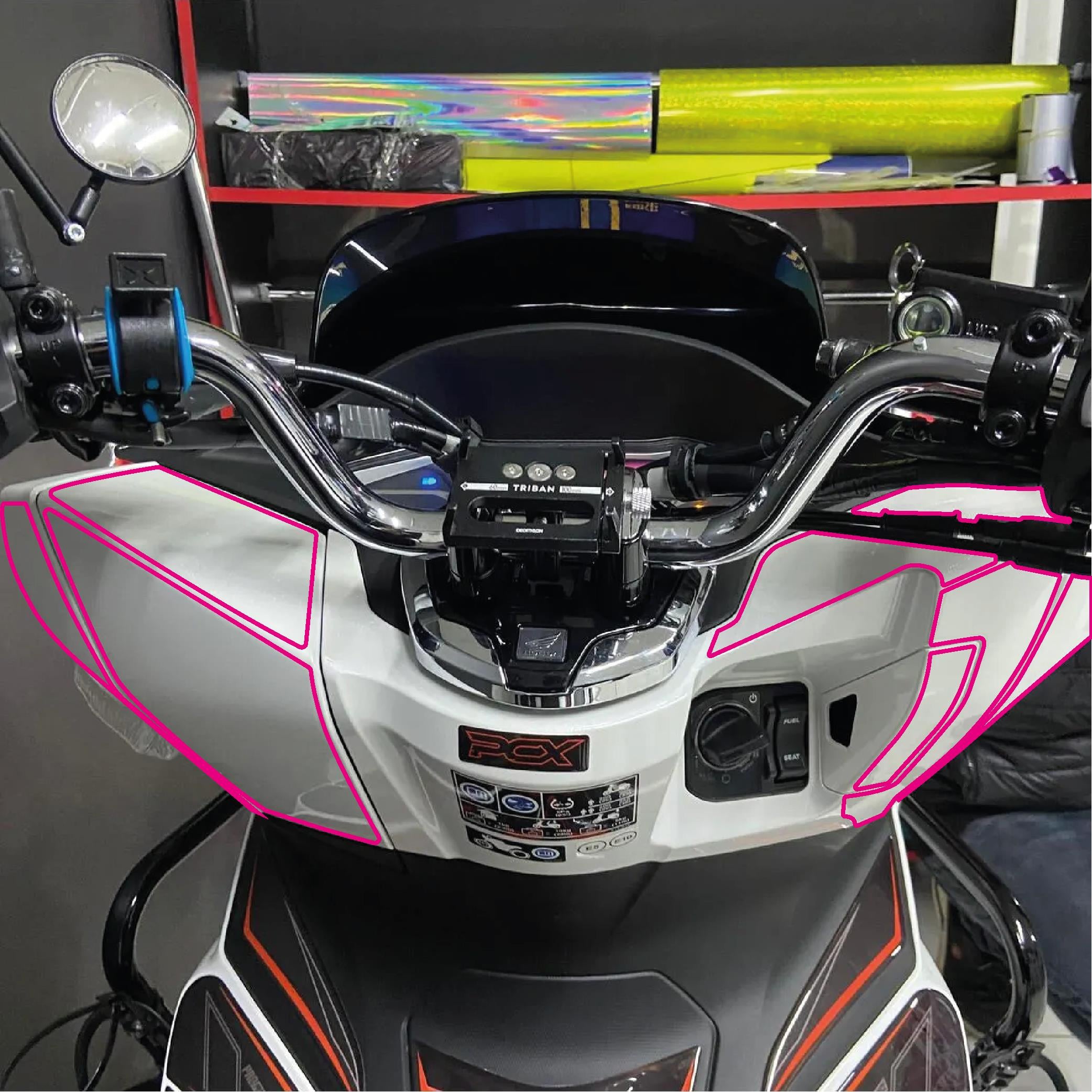 PCXHonda PCX 2023 Torpido Şeffaf Koruma (PPF) Kaplama Etiket Modeli