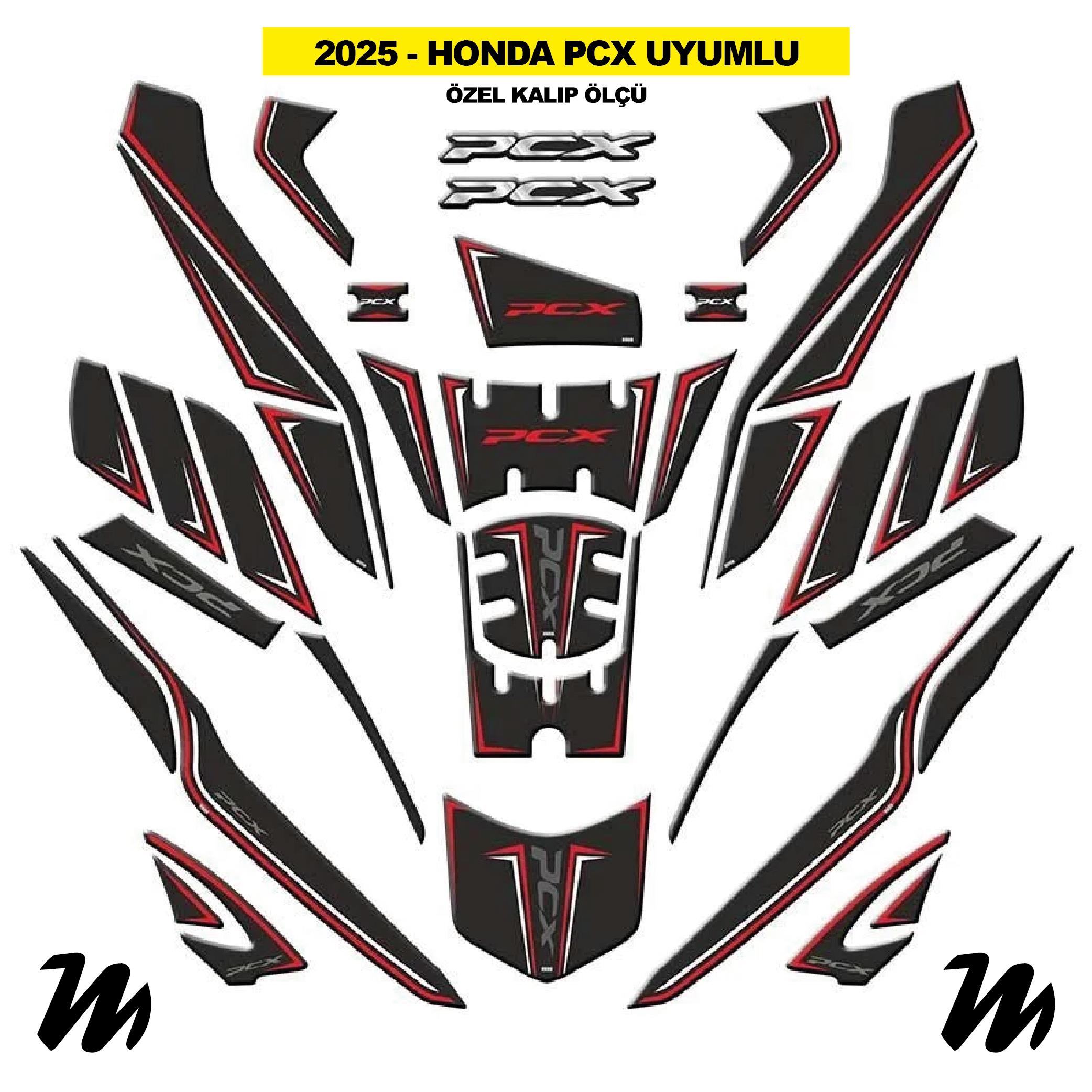 PCXHonda PCX 2025 Uyumlu Tank Pad Kırmızı Siyah Gri Beyaz Desenli Renk