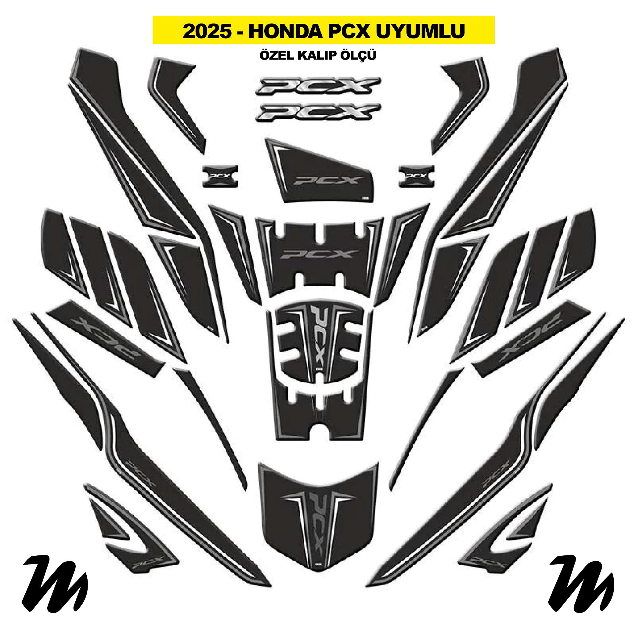 PCXHonda PCX 2025 Uyumlu Tank Pad Siyah Gri Beyaz Desenli Renk