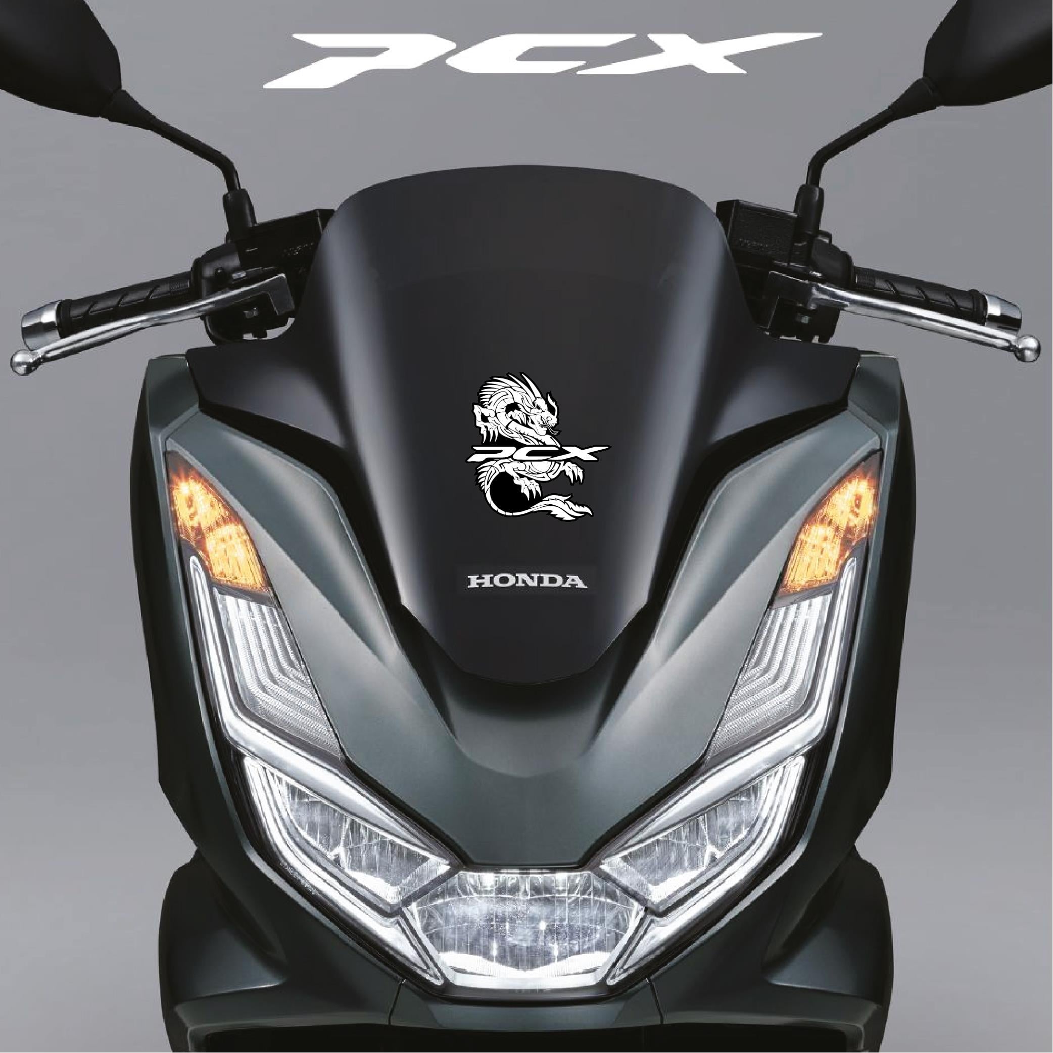 PCXHonda PCX Ön Cam Siperlik Dragon Sticker Etiket Modeli Beyaz Siyah