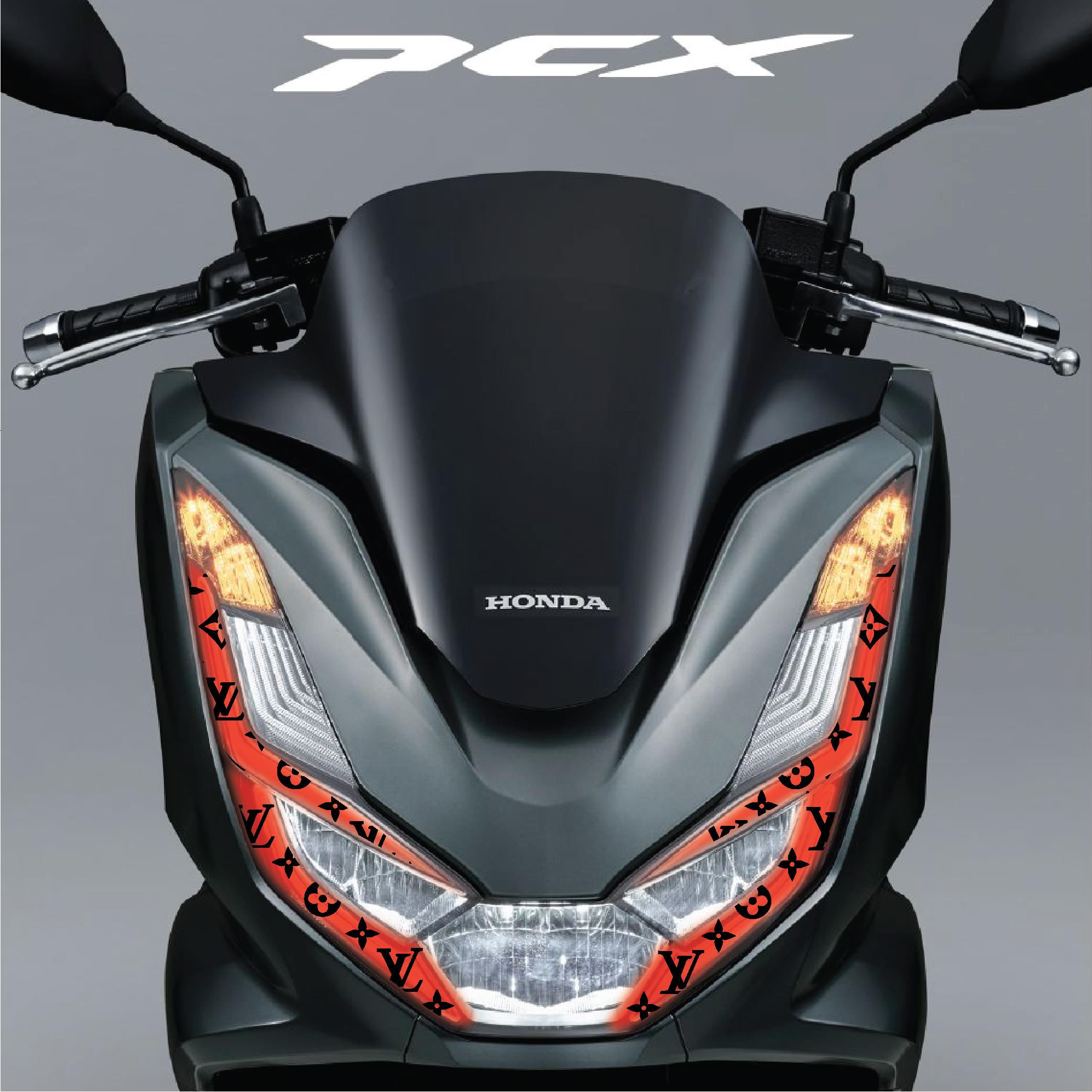 PCXHonda PCX Ön Far Kaşı LV Tasarımı Şeffaf Sticker Kırmızı Model 2