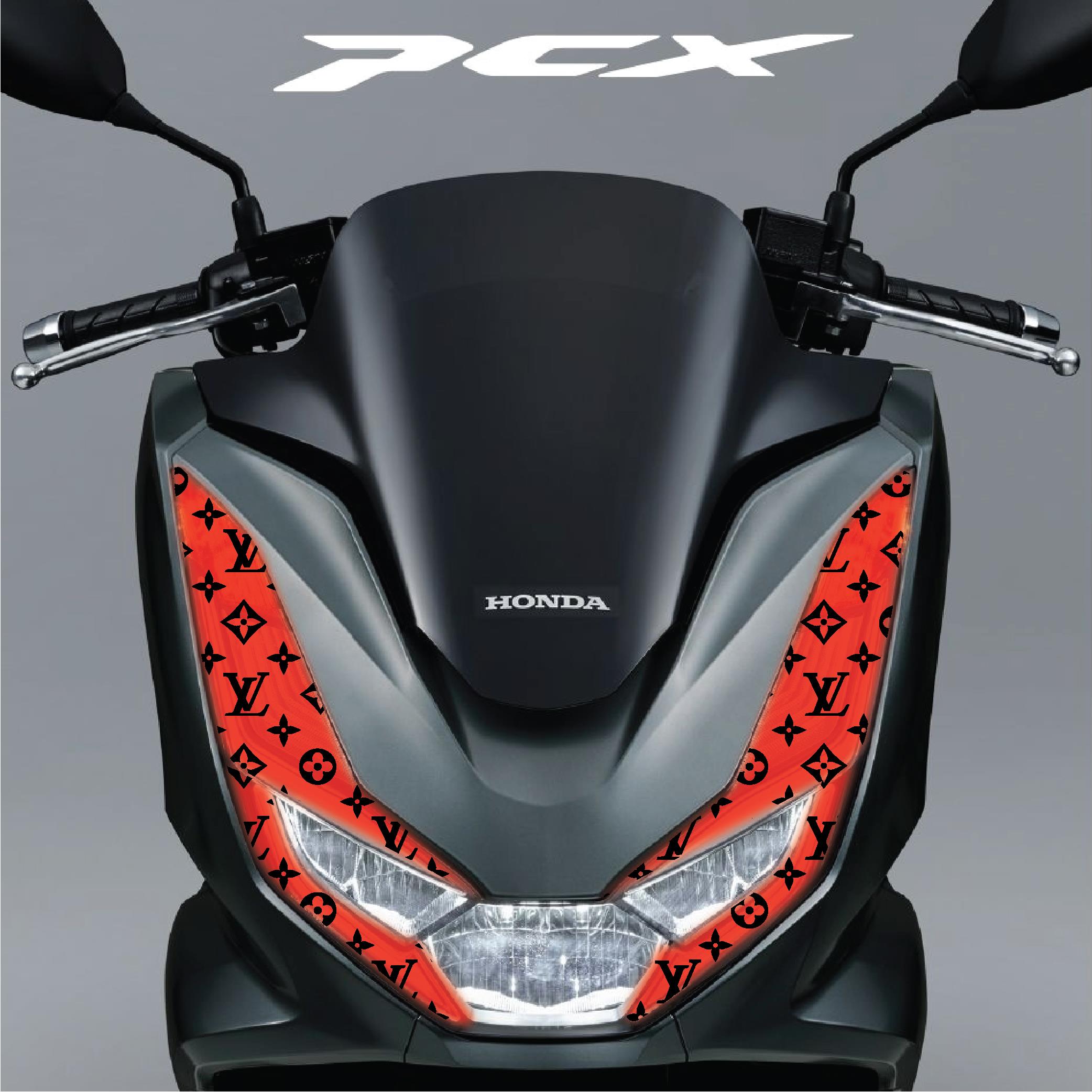 PCXHonda PCX Ön Far Kaşı LV Tasarımı Şeffaf Sticker Kırmızı