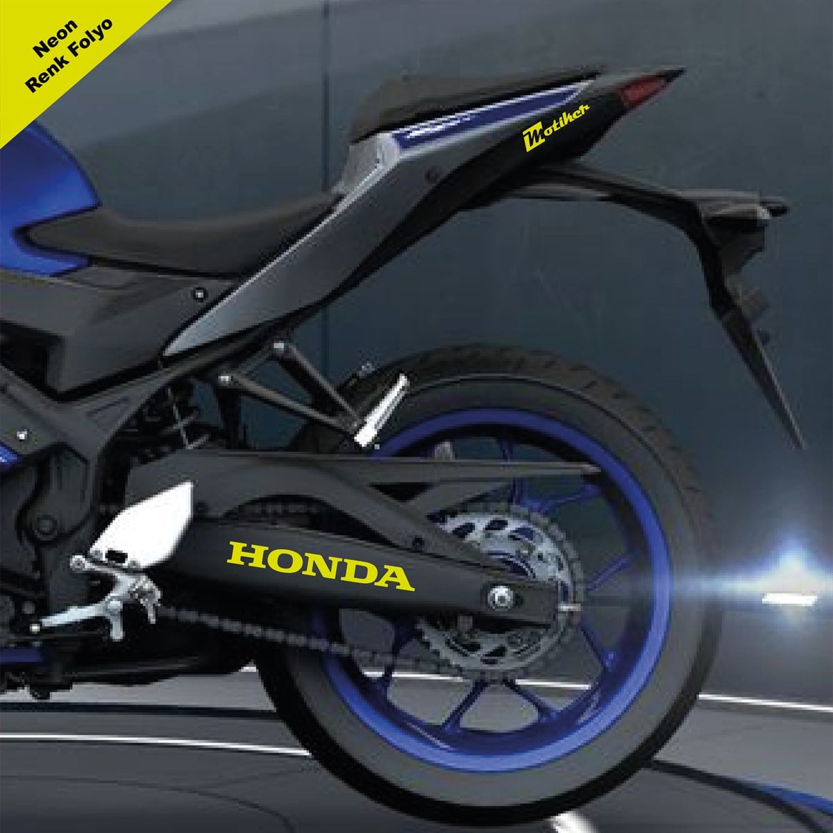 Honda Yazılı Neon Sarı Arka Maşa Sticker Etiket Modeli