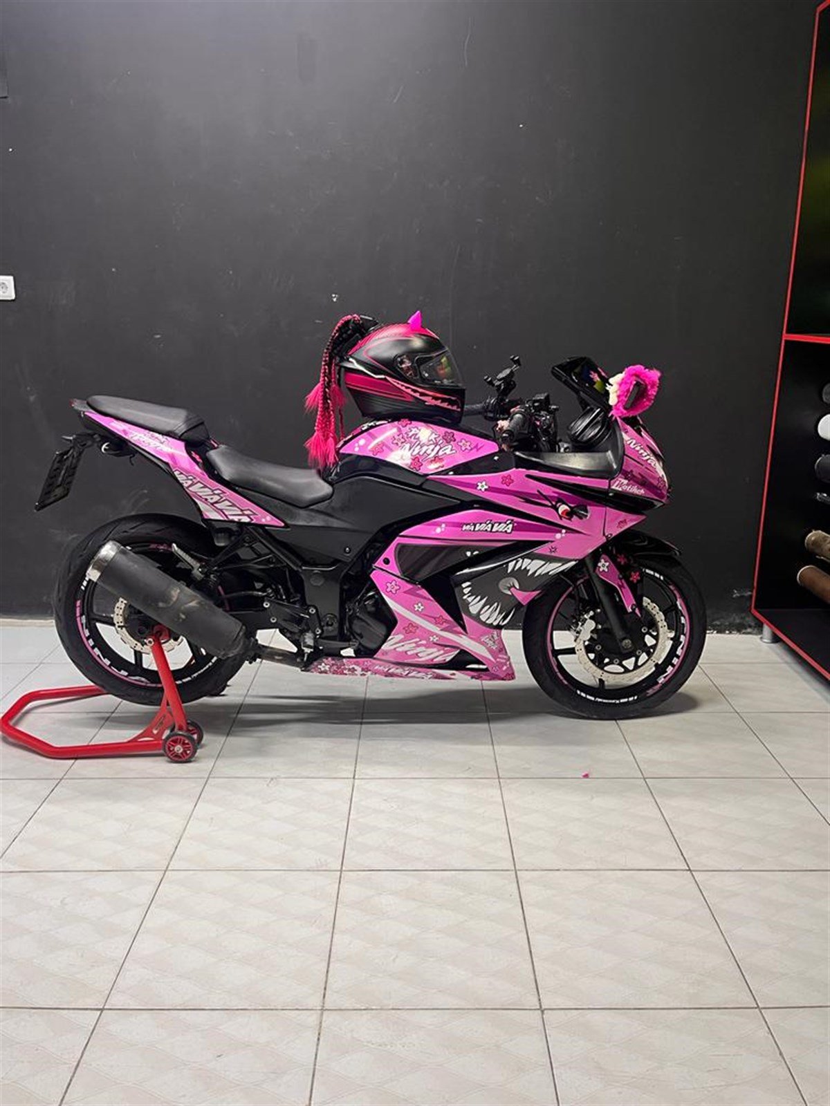 Kawasaki Ninja 250 Pembe Köpek Balığı Kaplama Modeli