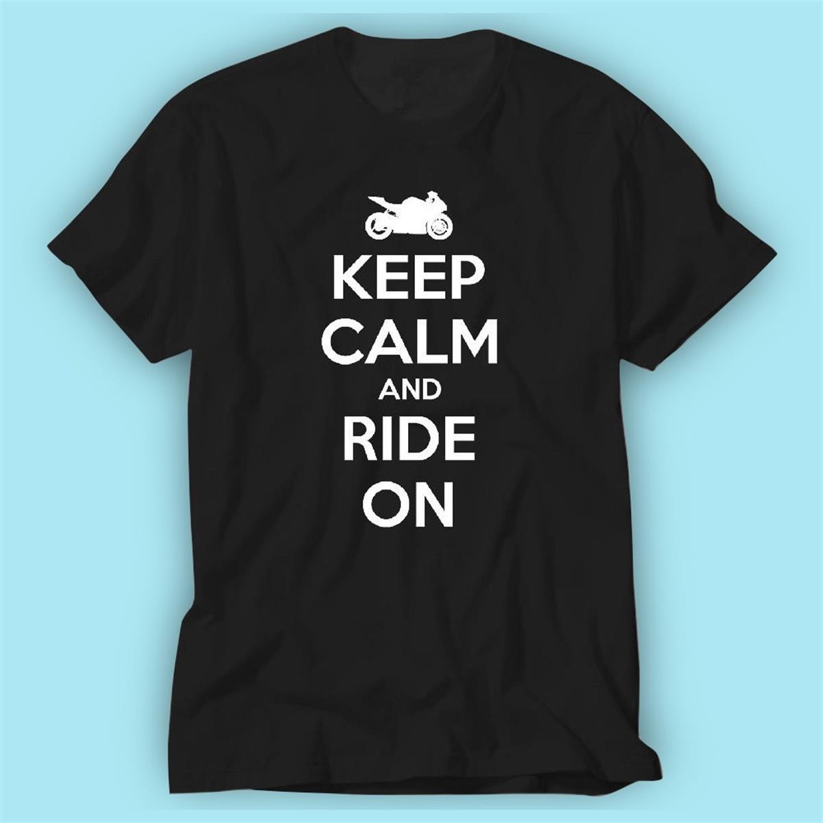 Keep calm and Ride on Siyah Baskı Logo Tshirt Modeli