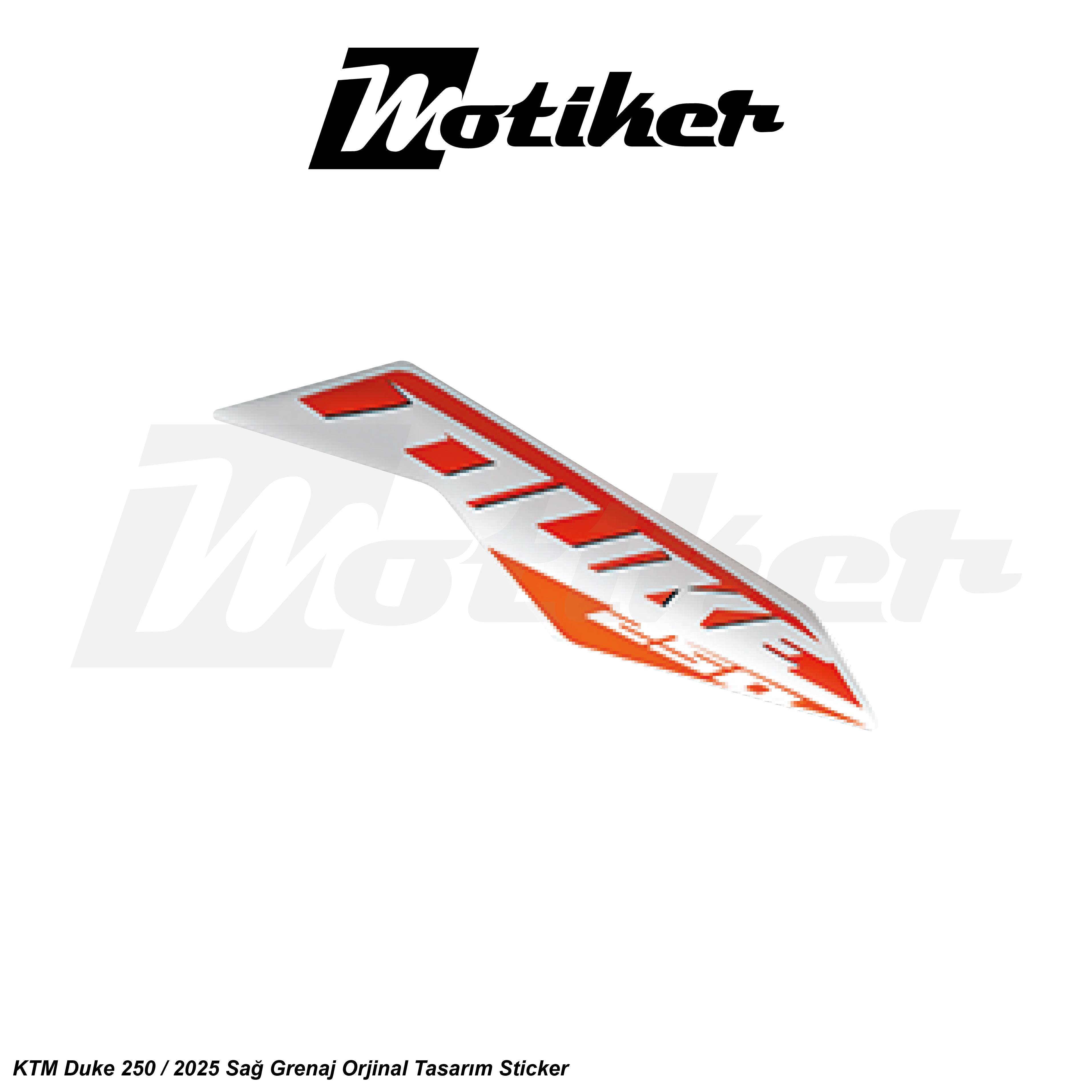 DUKE 250KTM Duke 250 2025 Beyaz Orjinal Sticker Etiket Tasarım Modeli Sağ Grenaj Sticker