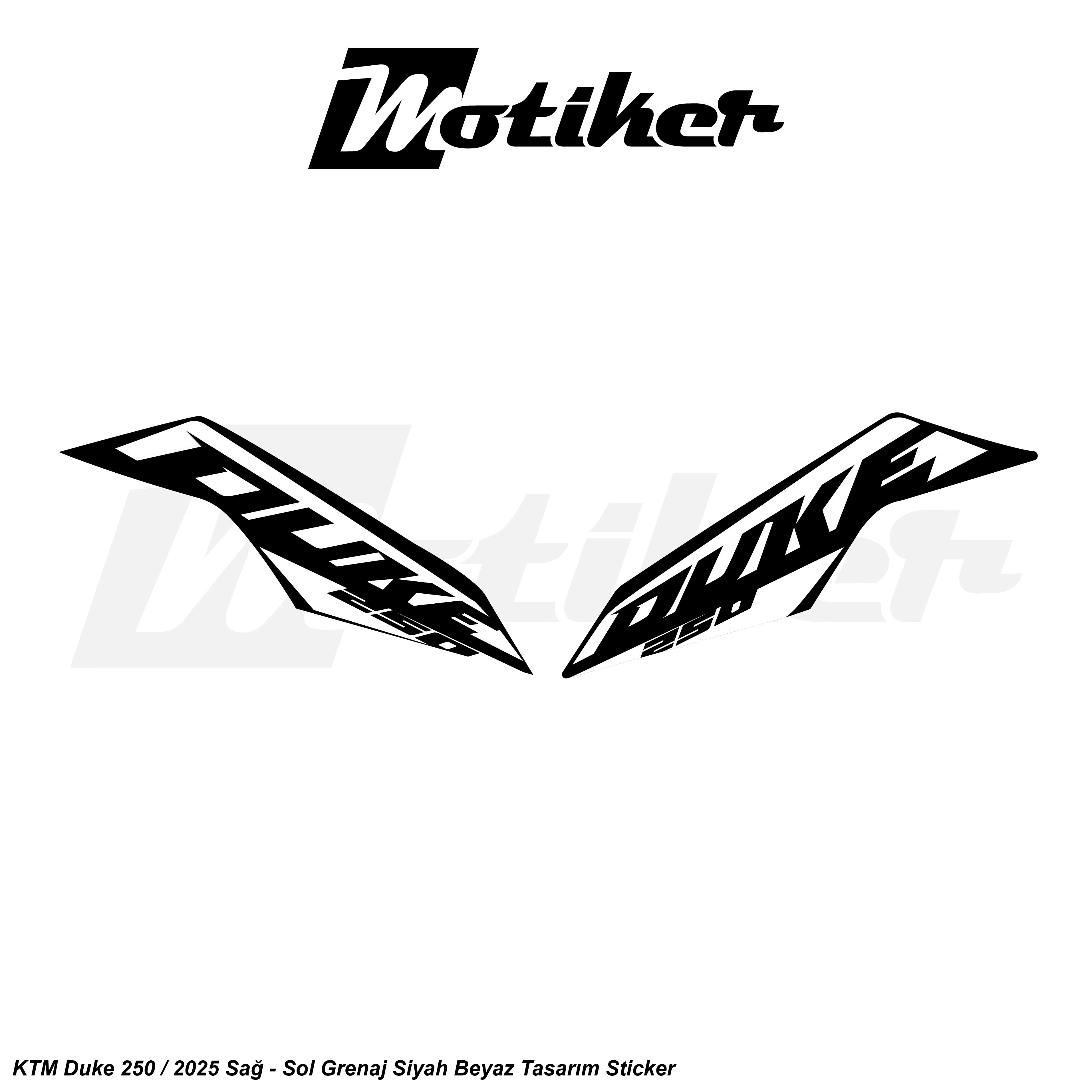 DUKE 250KTM Duke 250 2025 Siyah Beyaz Sticker Etiket Tasarım Modeli Sağ Sol Takım Sticker