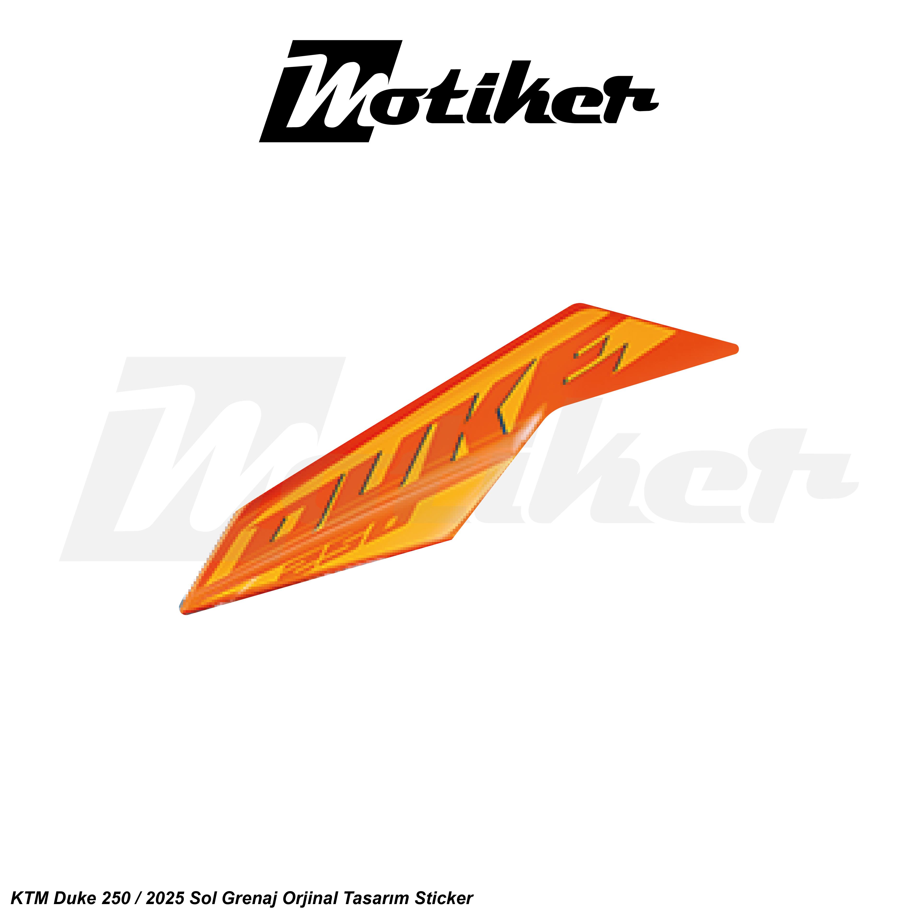 DUKE 250KTM Duke 250 2025 Turuncu Orjinal Sticker Etiket Tasarım Modeli Sol Grenaj Sticker