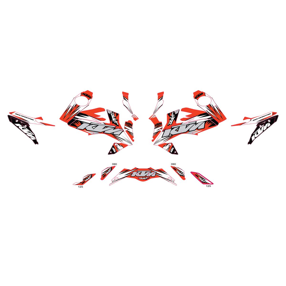 KTM DUKE 390 Turuncu Beyaz Karışık Motosiklet Sticker Etiket Parçalı Kaplama Modeli