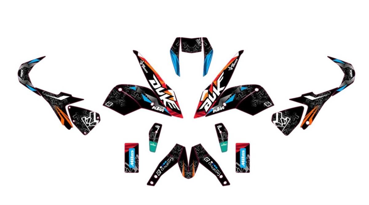 KTM DUKE 690 - GoPro X Desenli Mavi Karışık Kaplamalı Desenli Takım Sticker