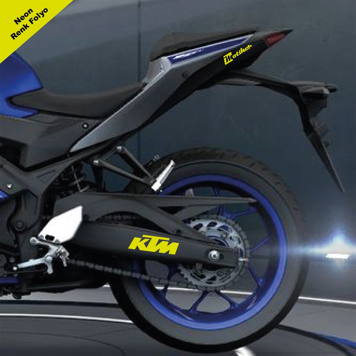 KTM Yazılı Neon Sarı Arka Maşa Sticker Etiket Modeli