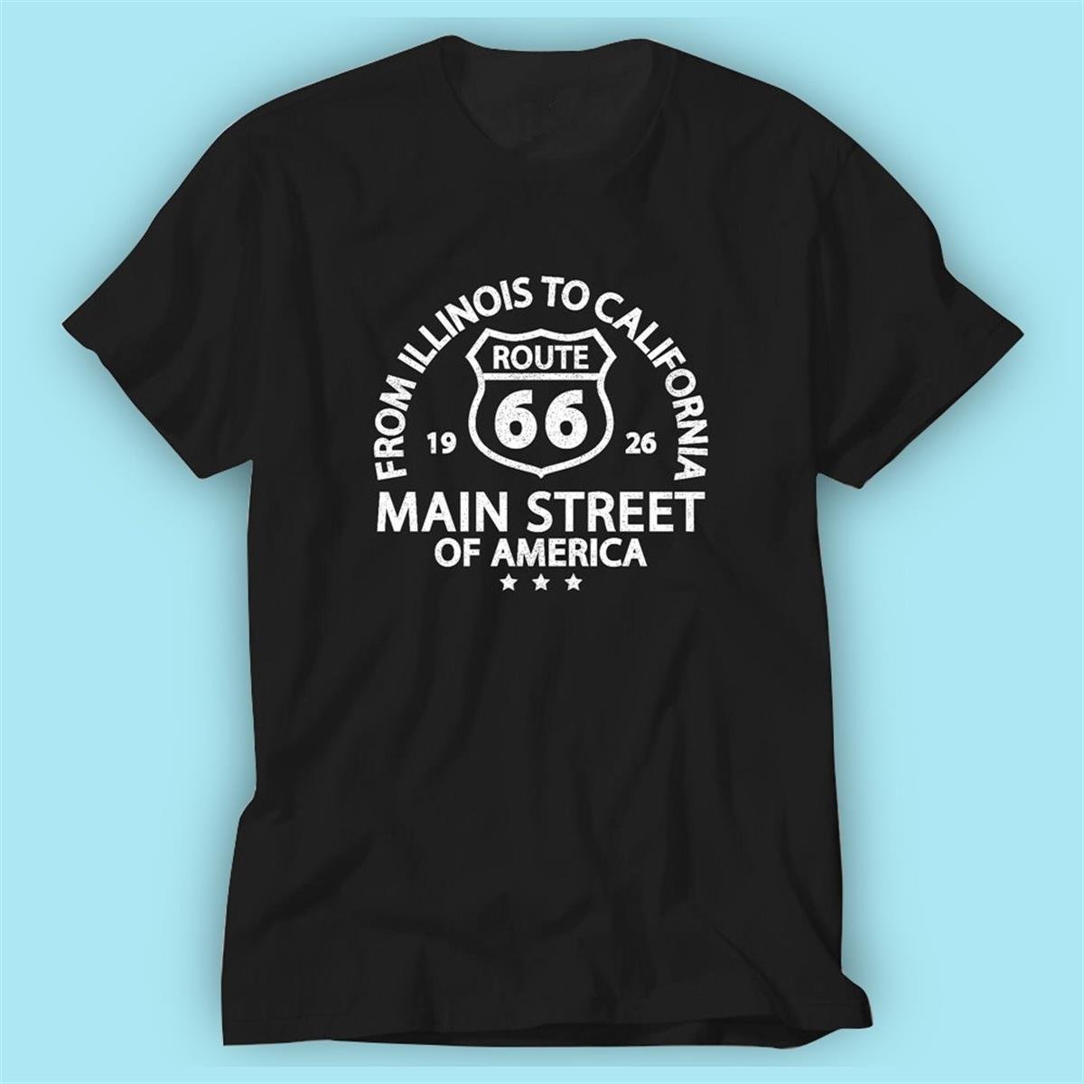 Main Street of America Siyah Baskı Logo Tshirt Modeli