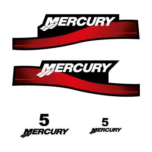 TekneMercury 5HP Tekne Motoru Sticker Etiket Modeli Kırmızı Beyaz