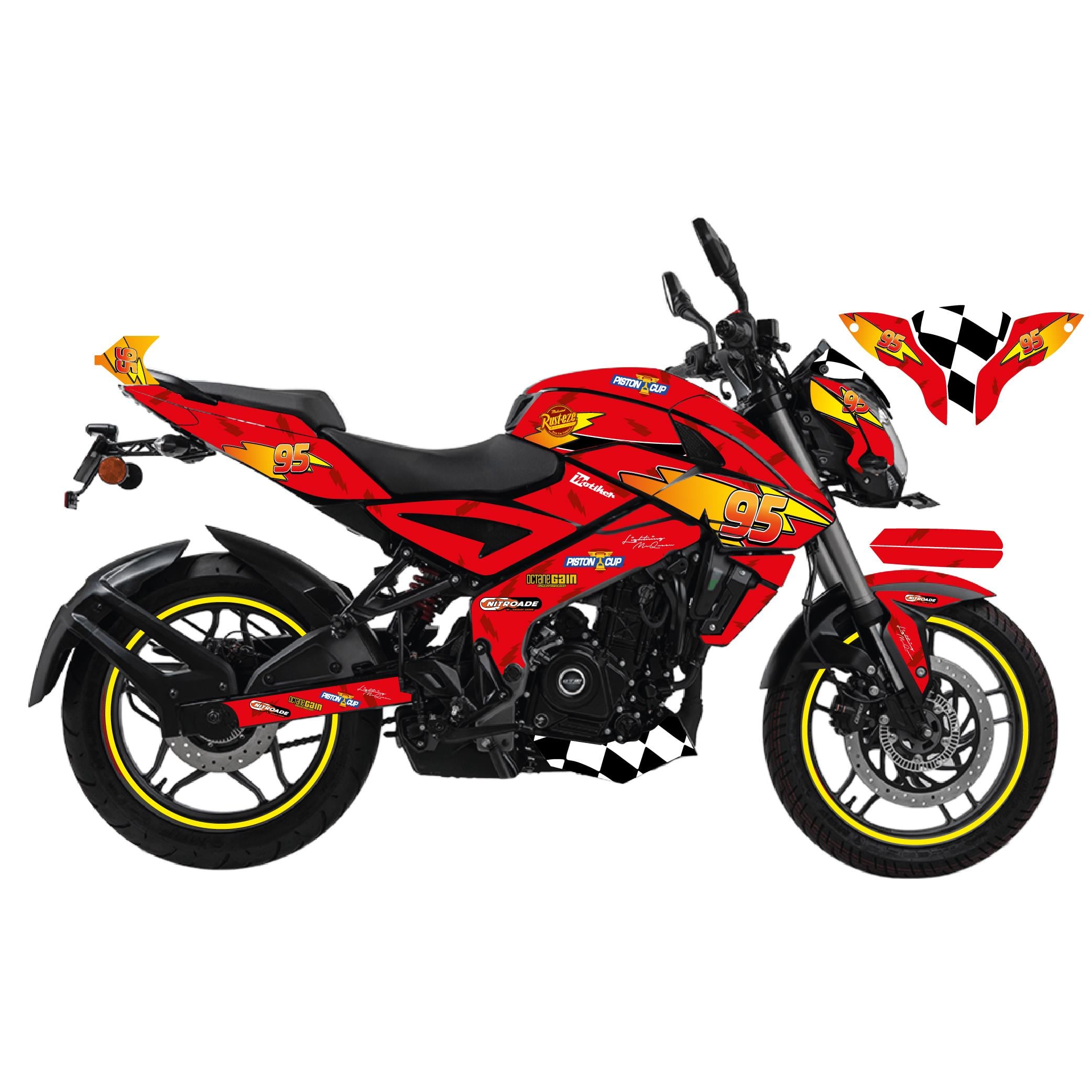 PULSAR NS 200Motiker BAJAJ NS200 McQueen Kırmızı Sticker Parçalı Motosiklet Kaplama Etiket Modeli