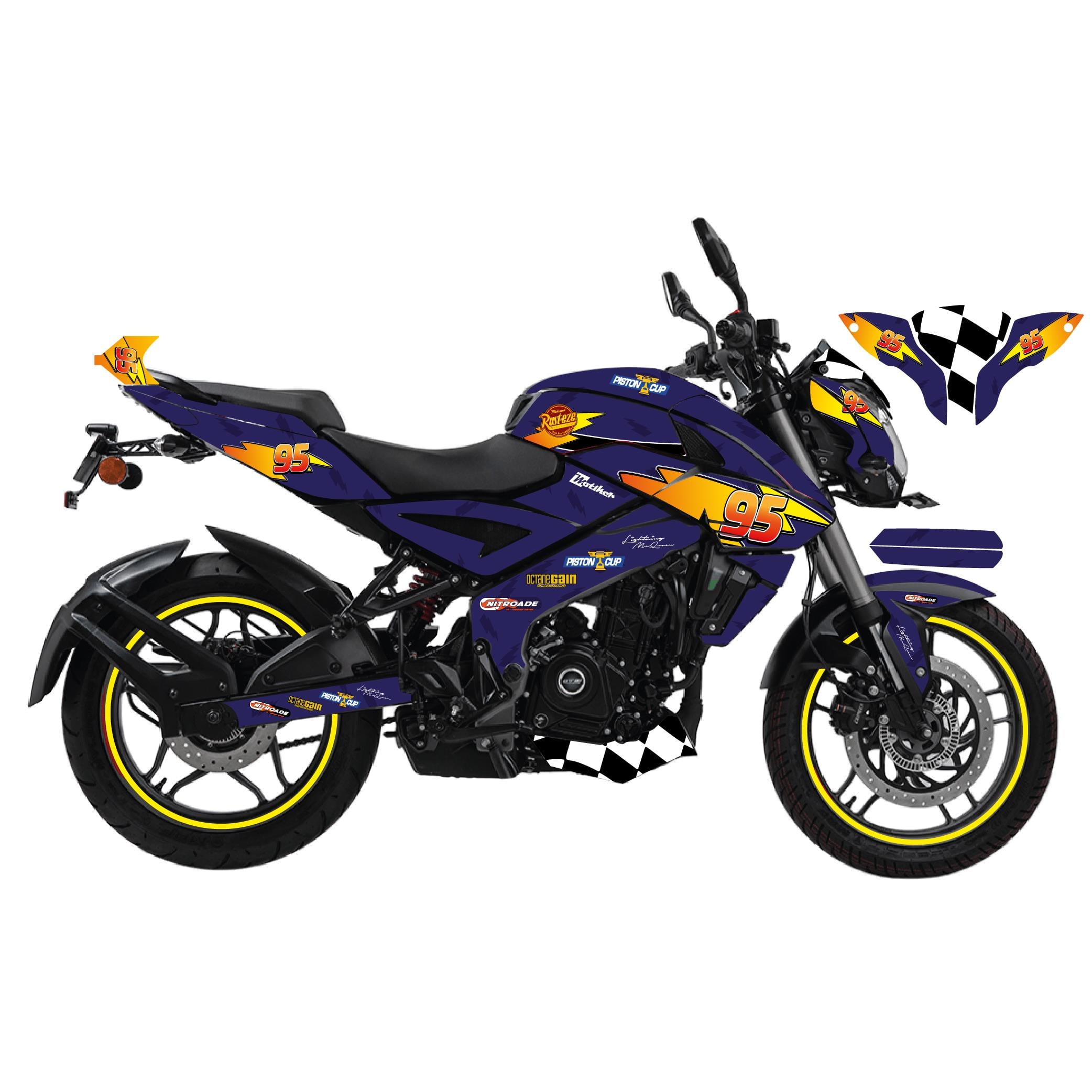 PULSAR NS 200Motiker BAJAJ NS200 McQueen Lacivert Sticker Parçalı Motosiklet Kaplama Etiket Modeli