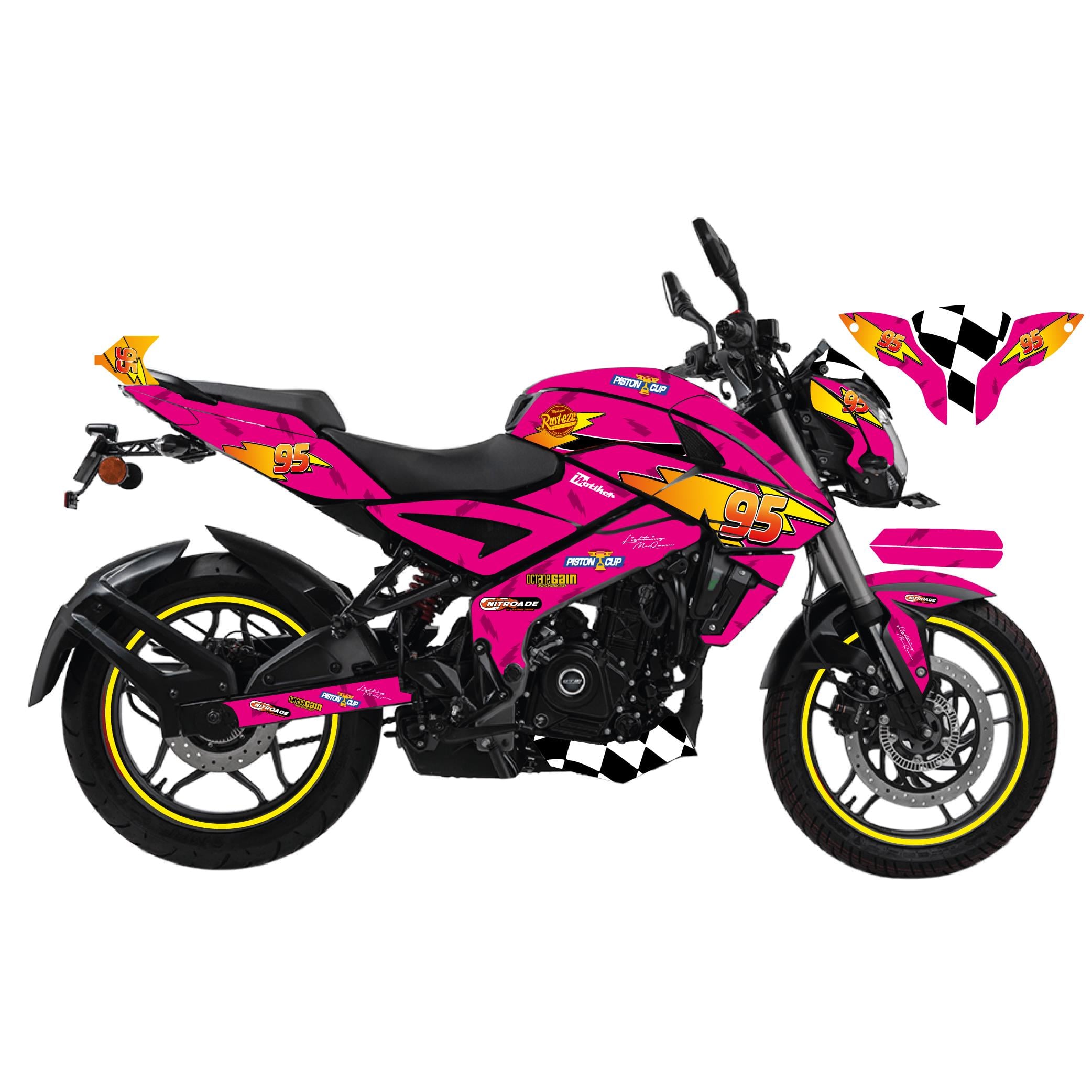 PULSAR NS 200Motiker BAJAJ NS200 McQueen Pembe Sticker Parçalı Motosiklet Kaplama Etiket Modeli
